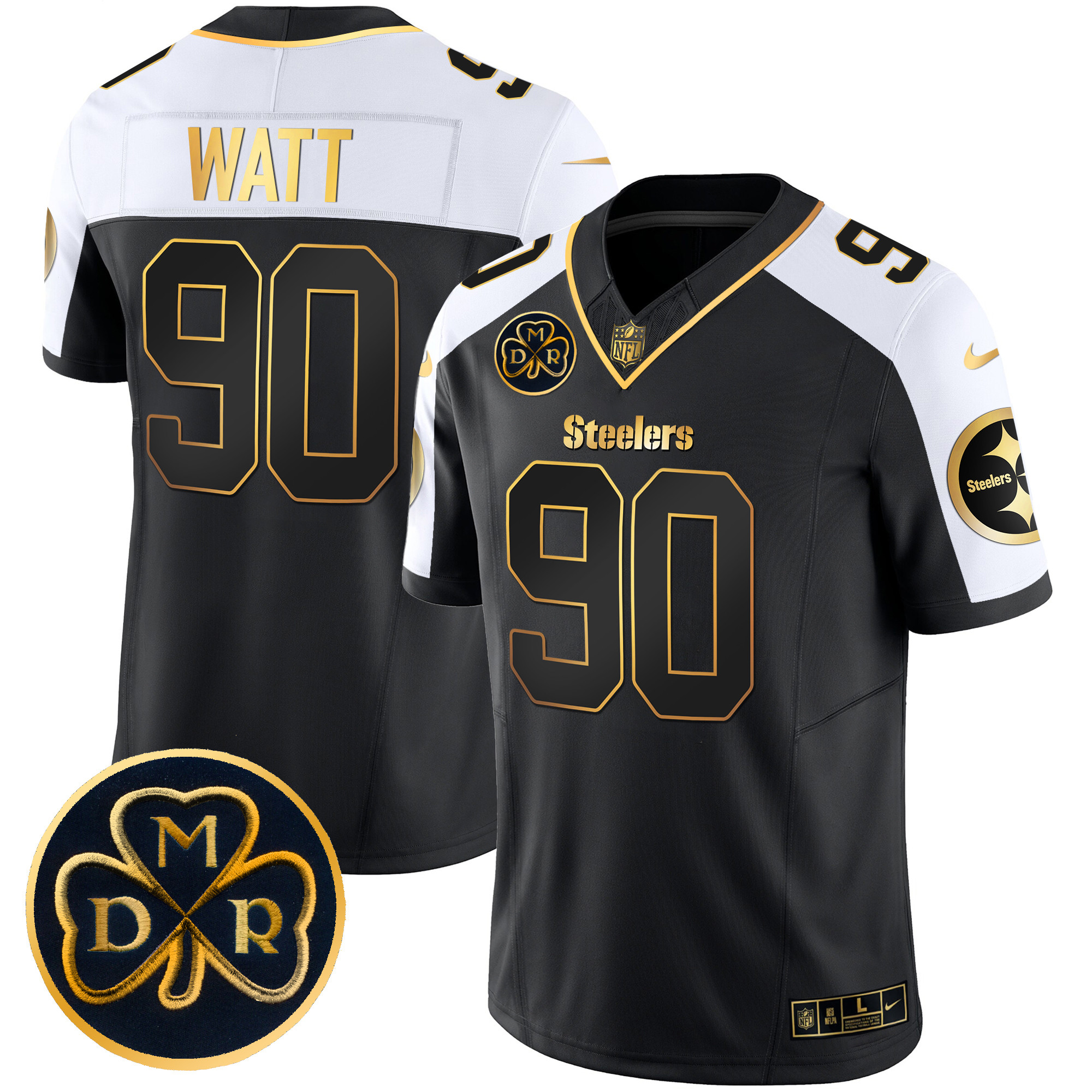 Men’s Pittsburgh Steelers DMR Patch Gold Vapor Limited Jersey – All Stitched