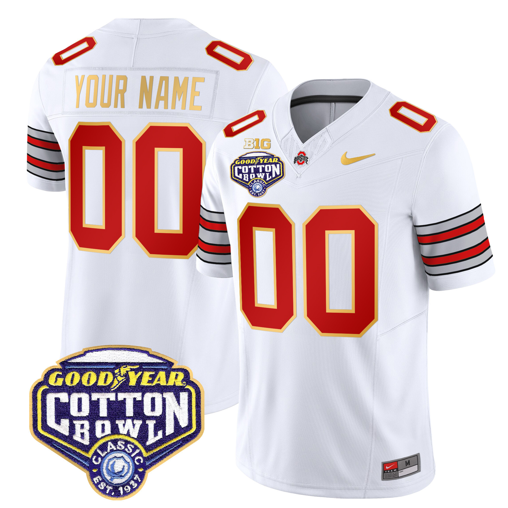 Ohio State Buckeyes ‘Heritage Stripe’ Cotton Bowl Patch Gold Trim Vapor Limited Custom Jersey – All Stitched