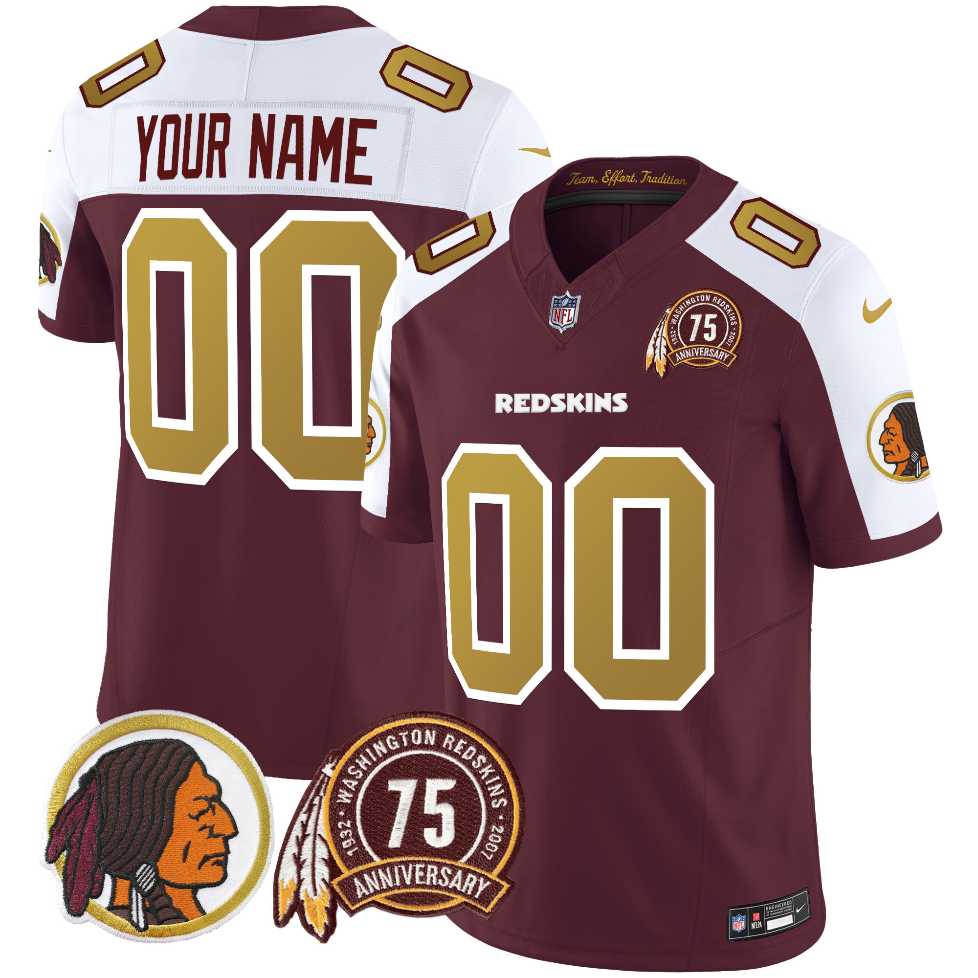 Washington Redskins Throwback 75th Patch Vapor Limited Custom Jersey – All Stitched