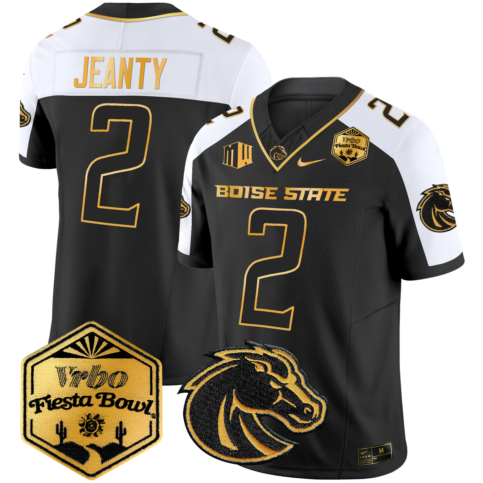 Men’s Boise State Broncos 2024 The Fiesta Bowl Patch Gold Vapor Limited Jersey – All Stitched