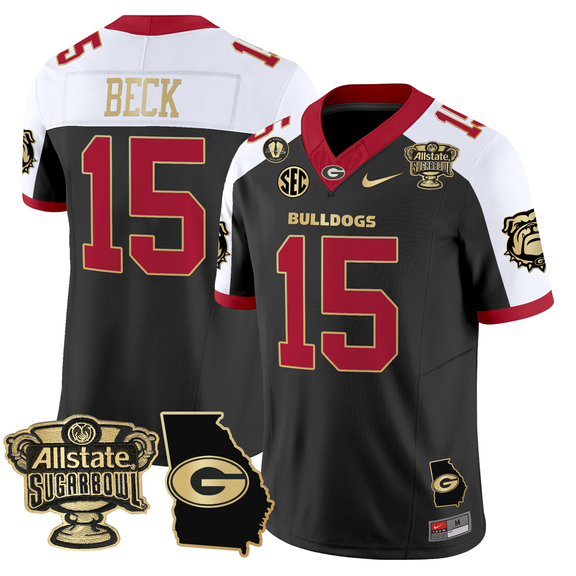 Men’s Georgia Bulldogs 2024 Sugar Bowl & Georgia Map Patch Vapor Limited Jersey – All Stitched