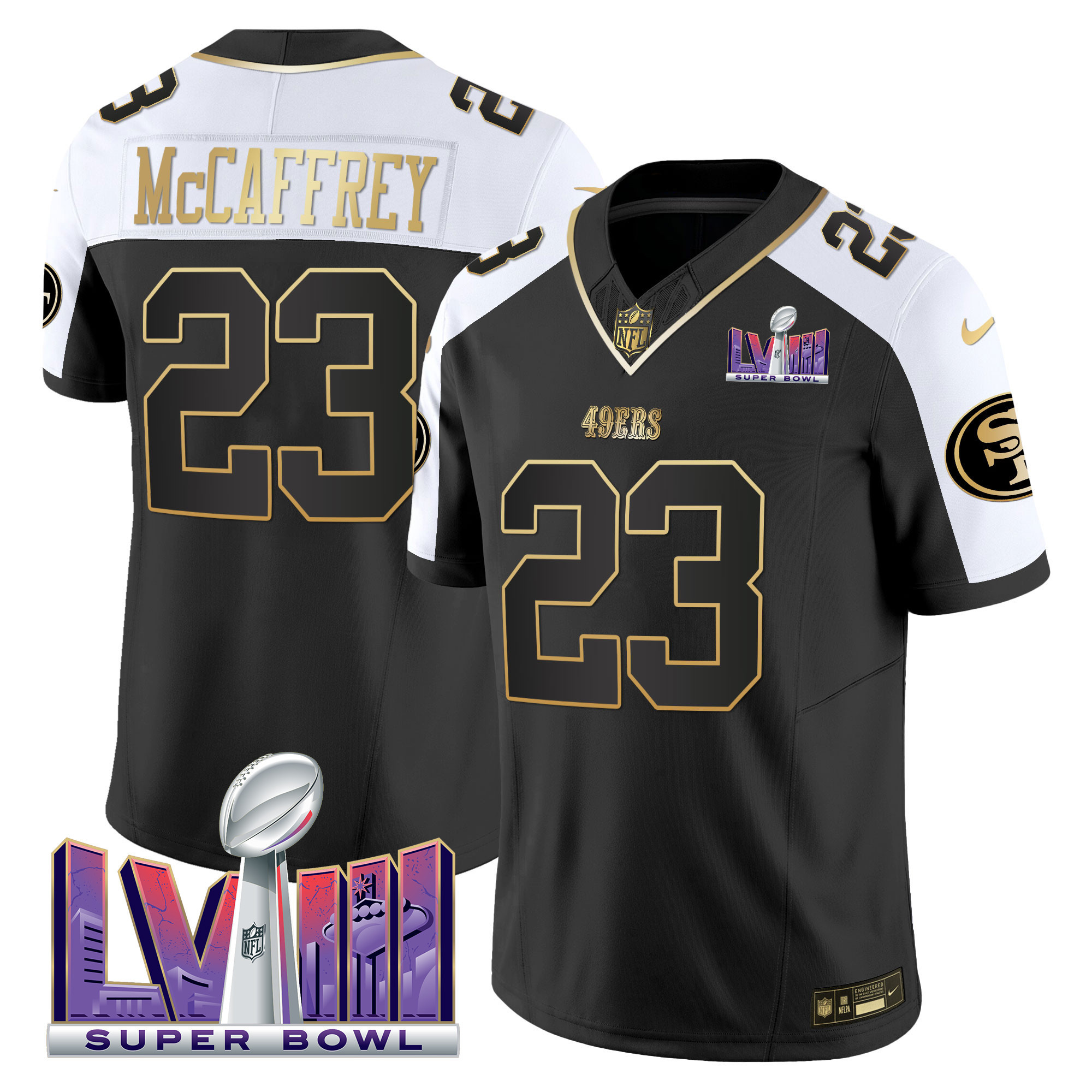 Men’s San Francisco 49ers Super Bowl LVIII Patch Vapor Jersey V2 – All Stitched
