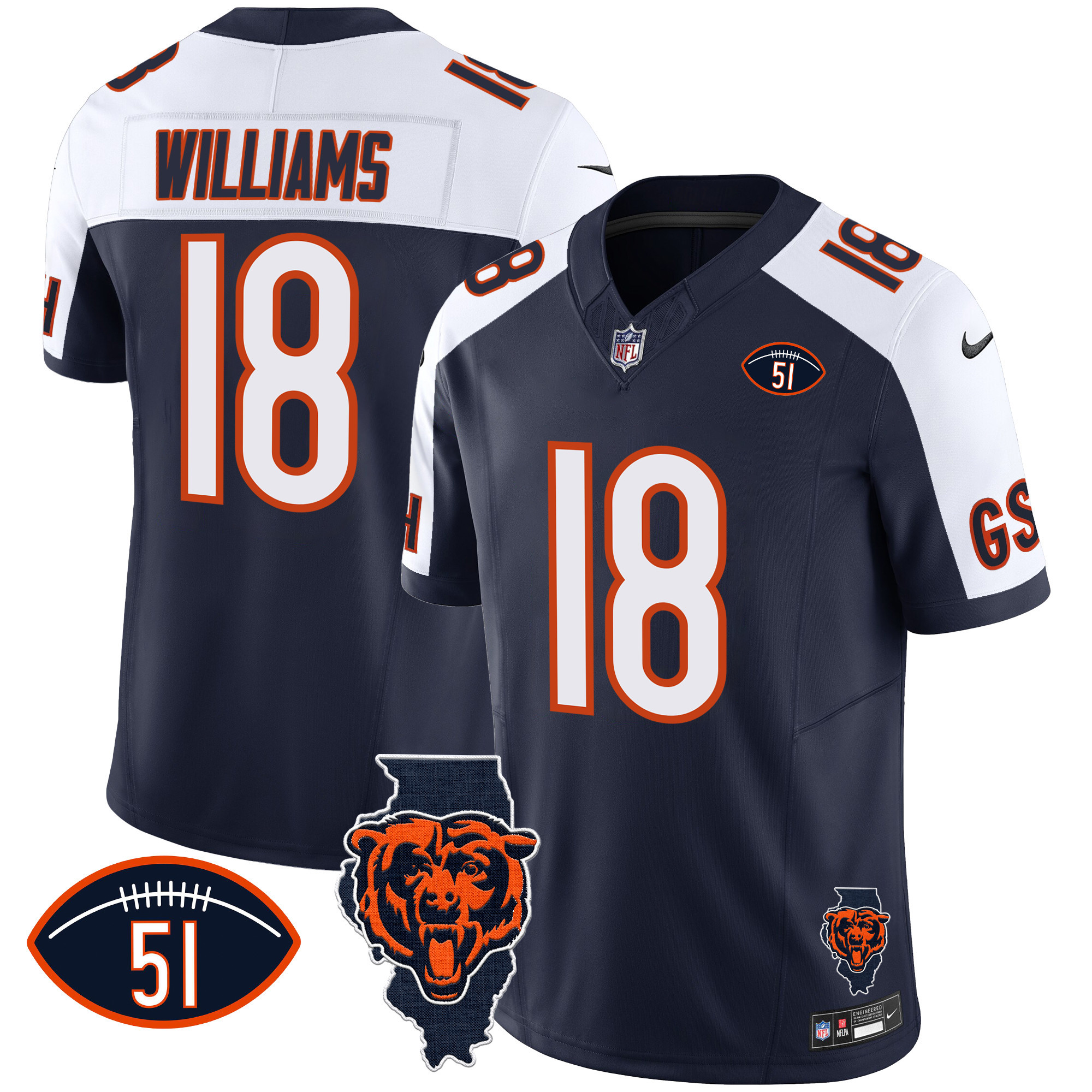 Men’s Chicago Bears Illinois Patch Vapor Jersey – All Stitched