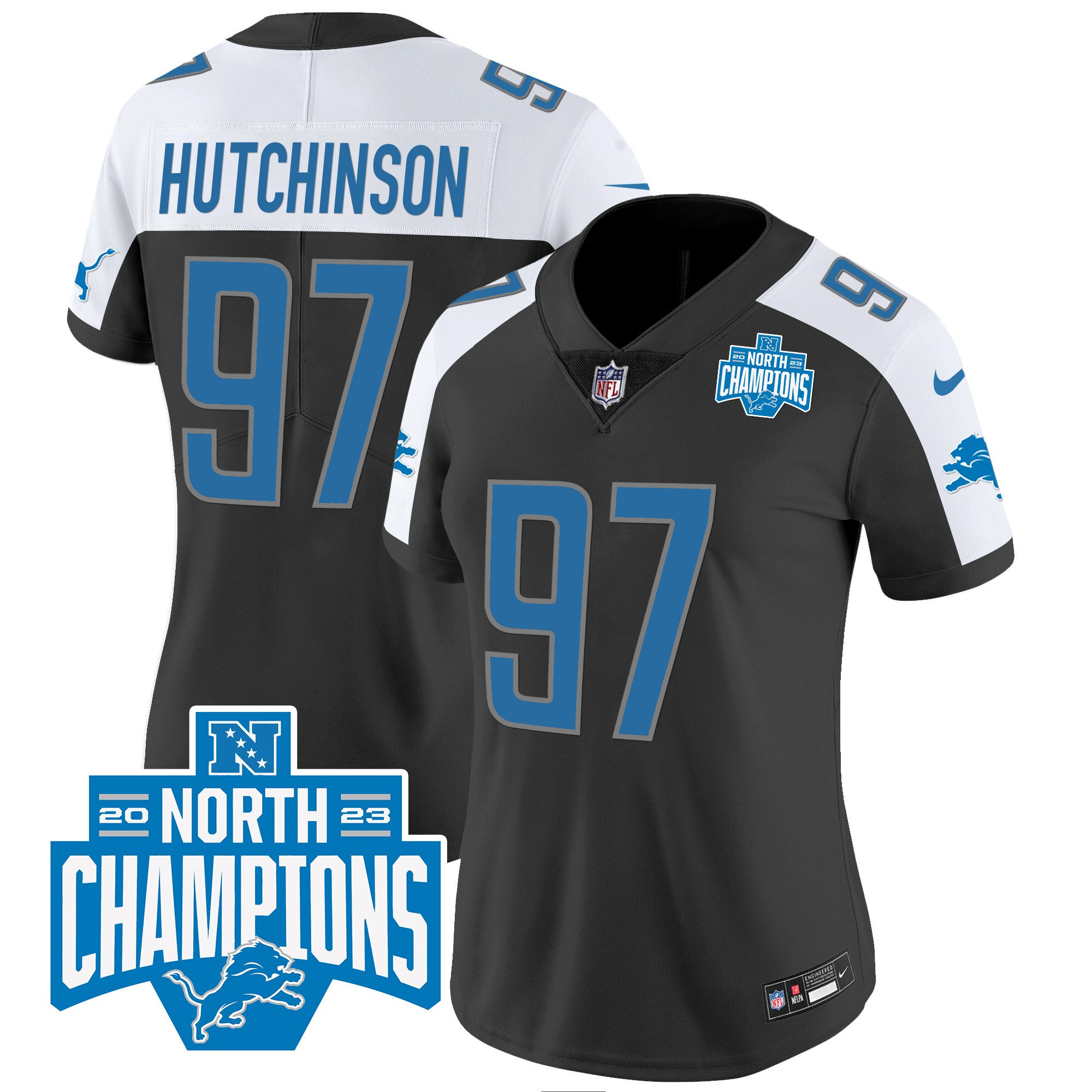 Women’s Detroit Lions 2023 NFC North Division Champions Patch Vapor Jersey – All Stitched