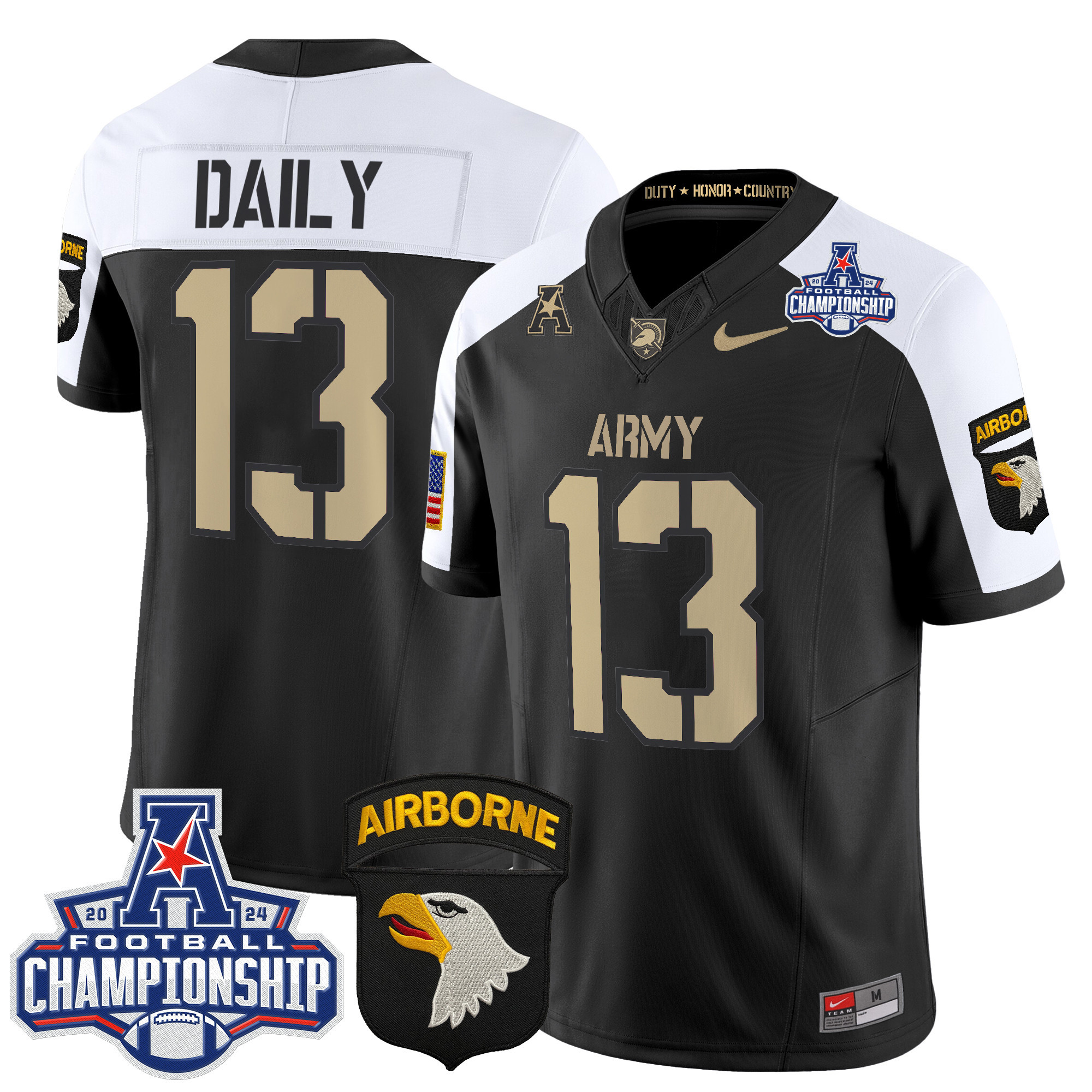 Men’s Army Black Knights 2024 AAC Championship Patch Vapor Limited Jersey V3 – All Stitched
