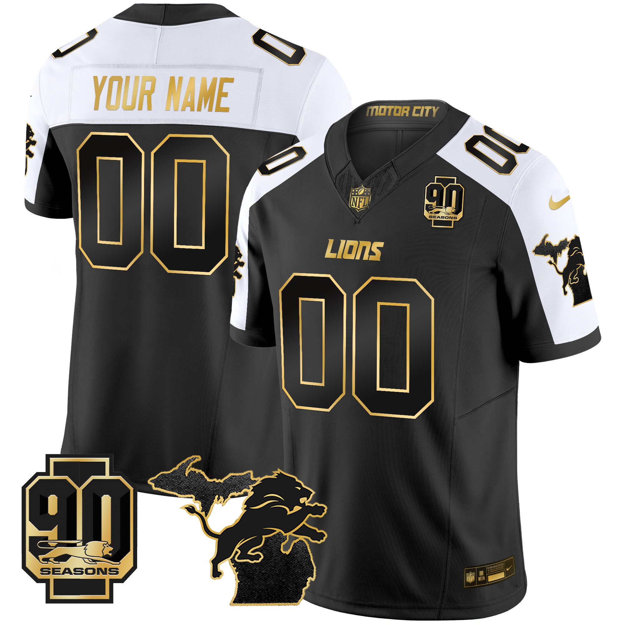 Detroit Lions 2024 Michigan & 90th Season Patch Gold Vapor Limited Custom Jersey – All Stitched