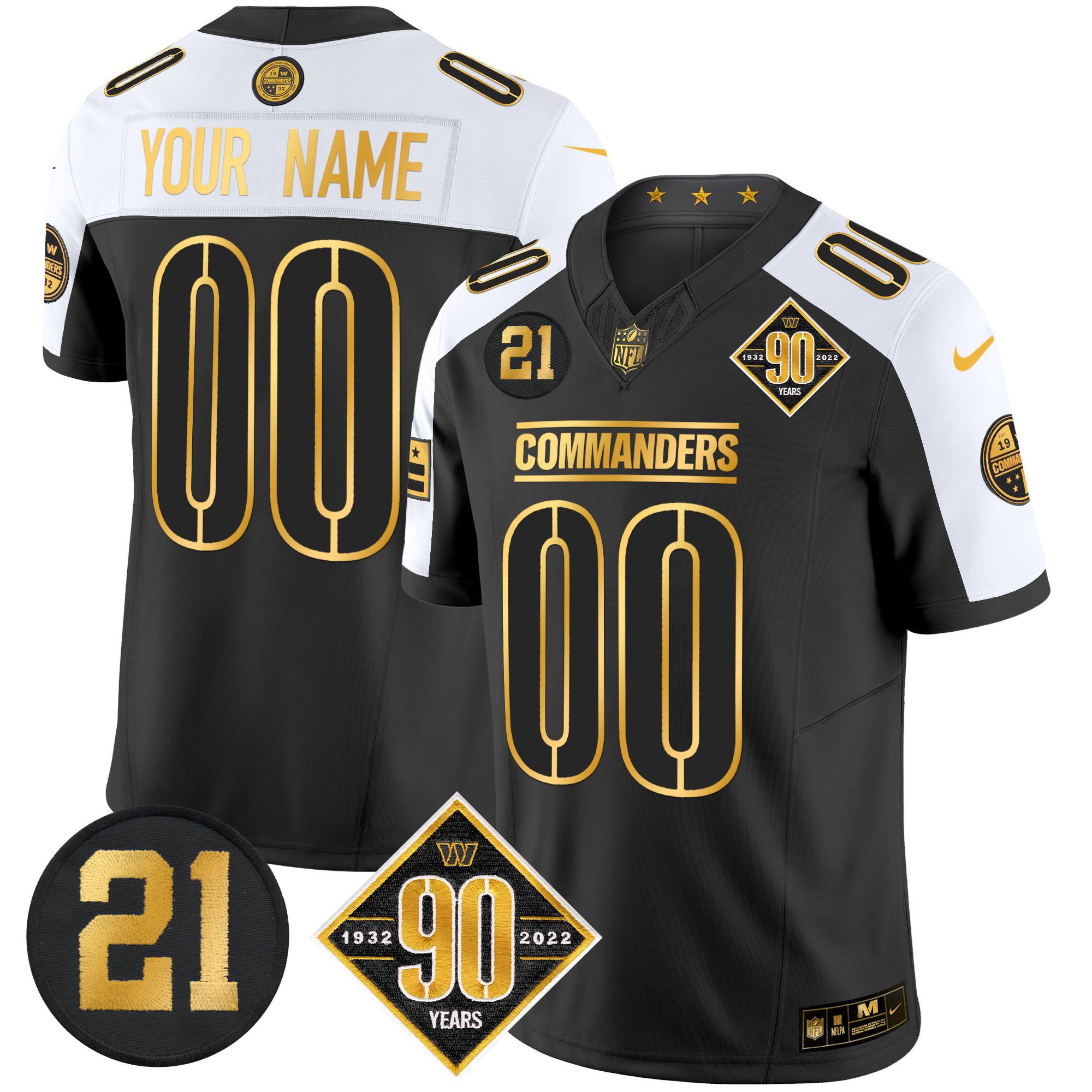 Washington Commanders 90th & Sean Taylor Patch Gold Vapor Limited Custom Jersey – All Stitched