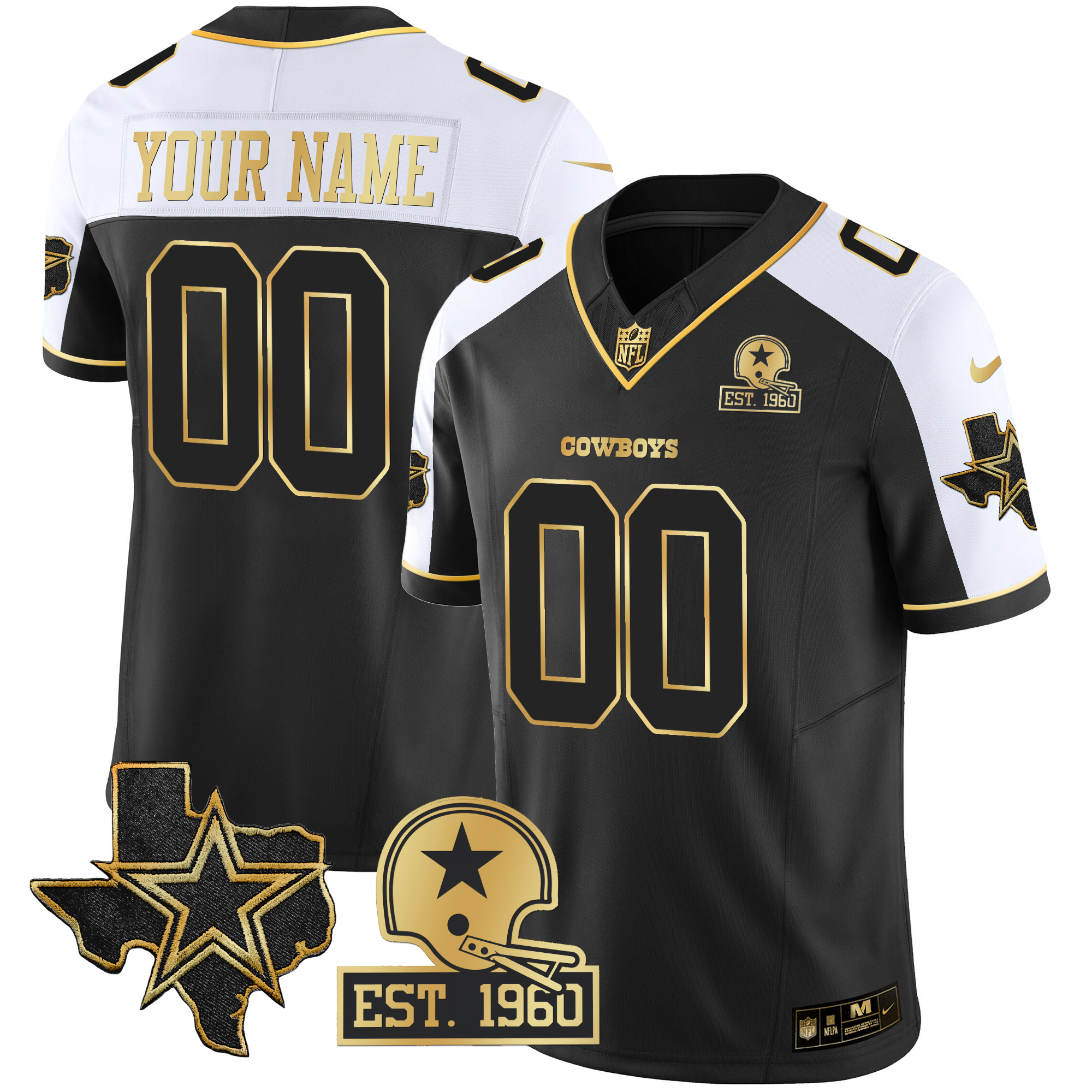 Dallas Cowboys Texas Patch Gold Vapor Custom Jersey – All Stitched