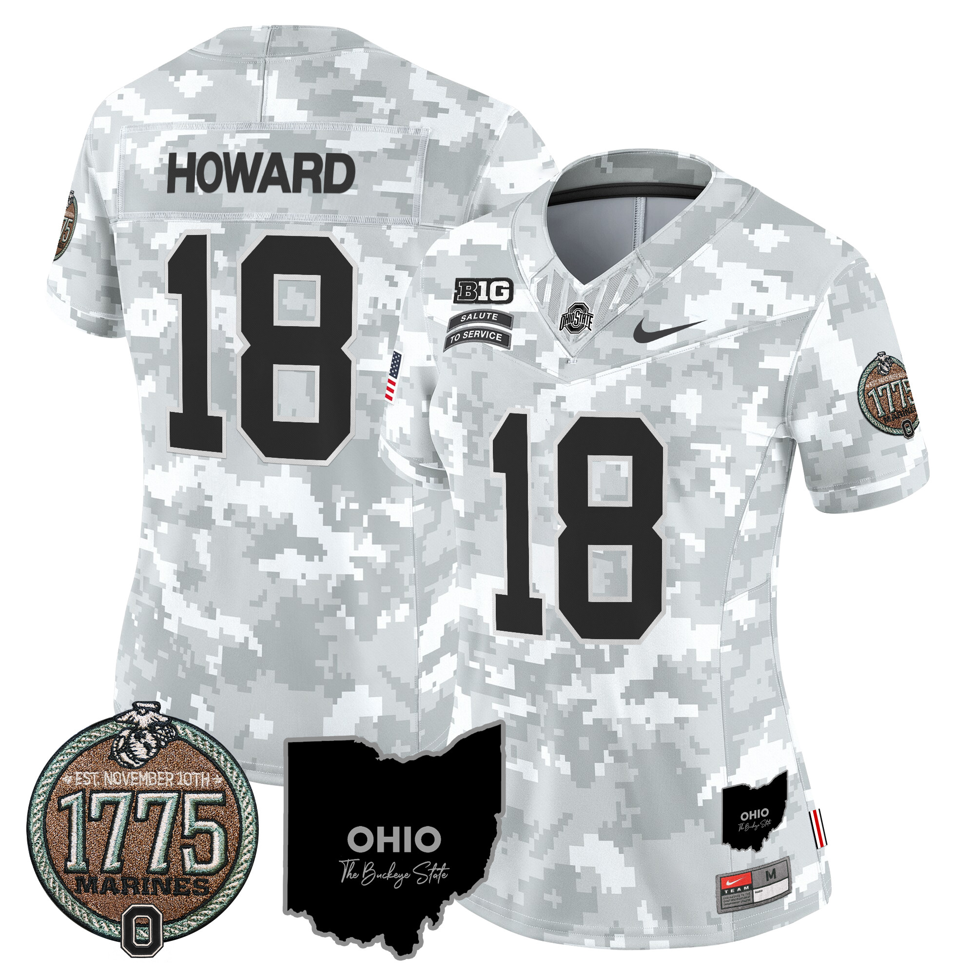 Women’s Buckeyes 2024 Salute to Service Establishment Year Patch Vapor Limited Jersey – All Stitched