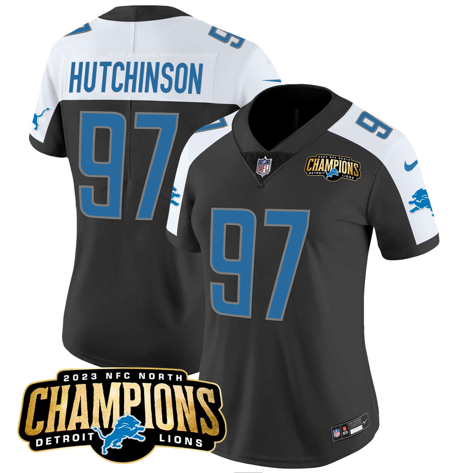 Women’s Detroit Lions 2023 NFC North Champions Patch Vapor Jersey – All Stitched