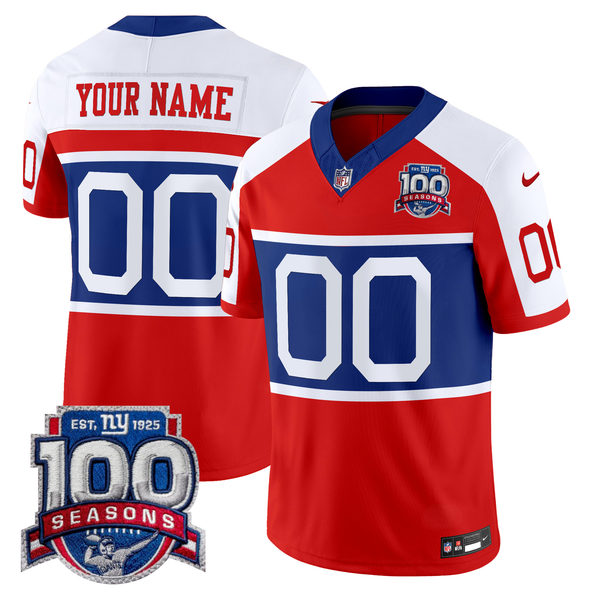 New York Giants ‘Century Red’ 100th Season Commemorative Vapor Custom Jersey – All Stitched