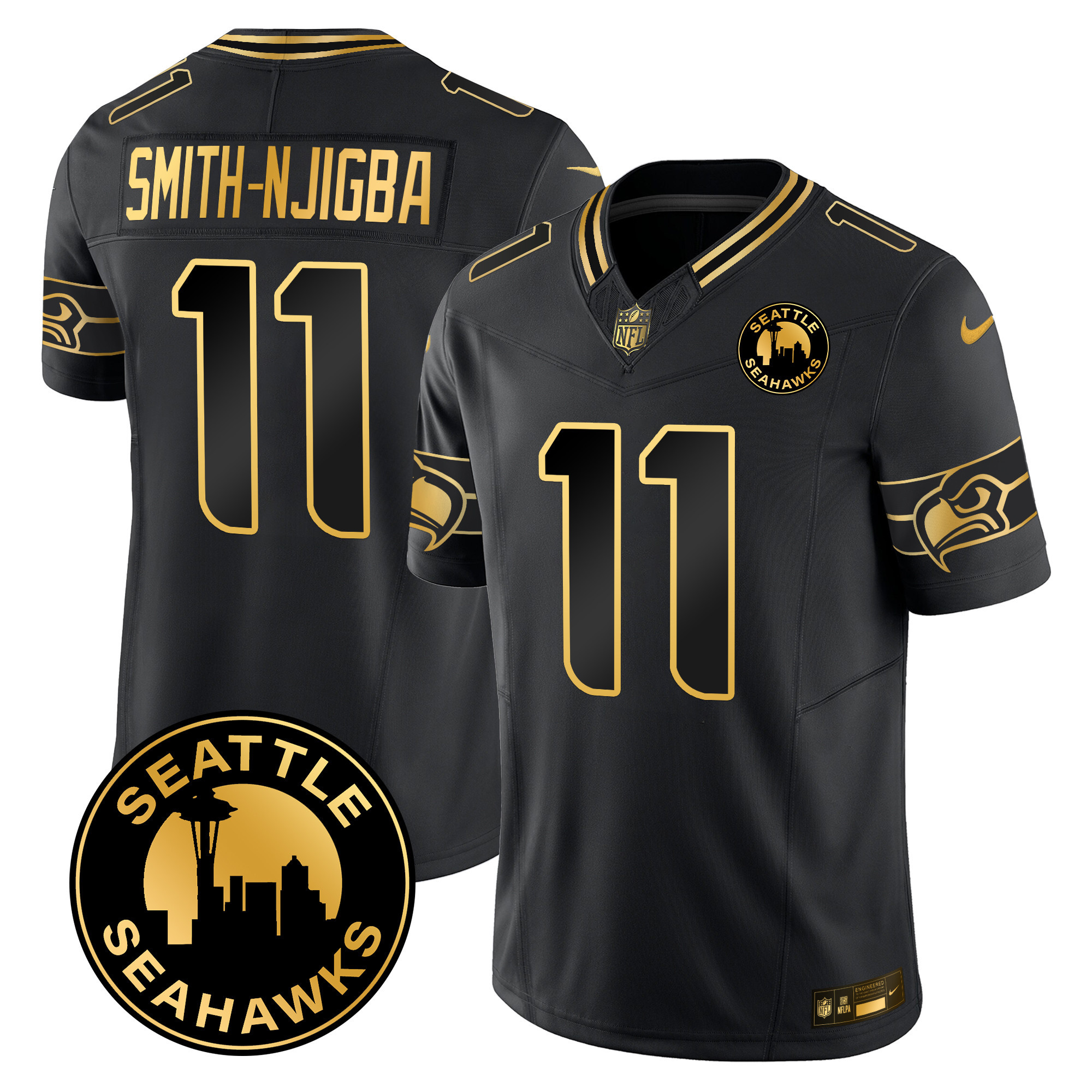 Men’s Seattle Seahawks 2024 Seattle City Patch Gold Vapor Limited Jersey – All Stitched