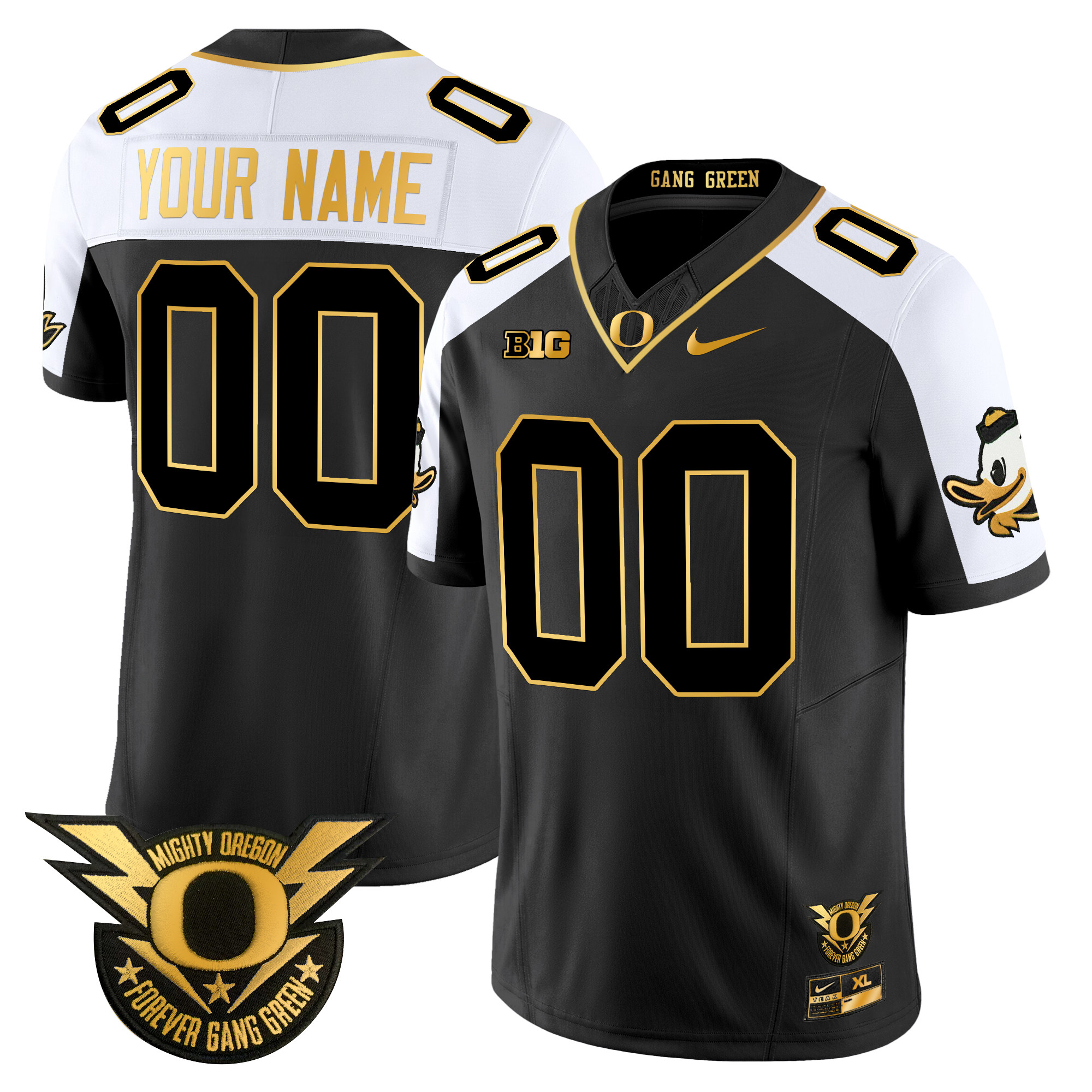 Oregon Ducks 2024 Forever Gang Green & BIG Patch Gold Vapor Limited Custom Jersey – All Stitched