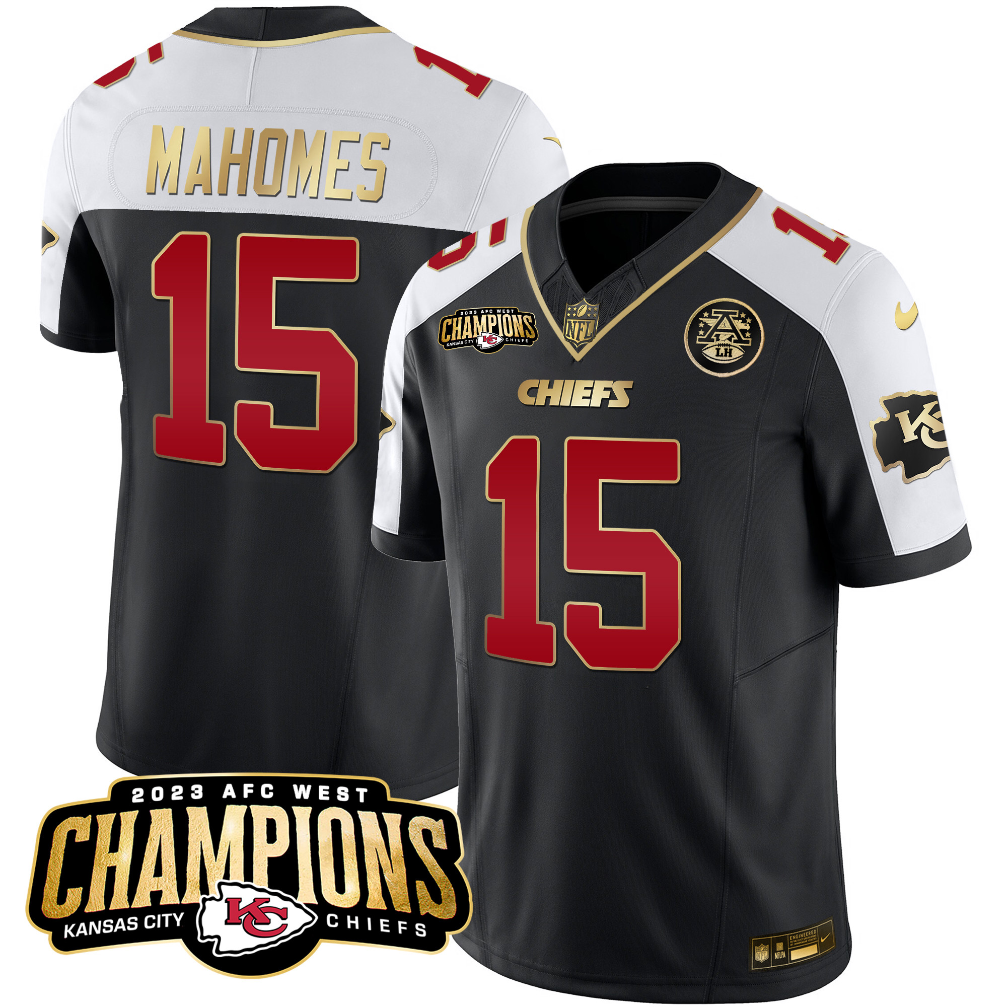 Men’s Kansas City Chiefs 2023 AFC West Champions Patch Vapor Limited Jersey V2 – All Stitched