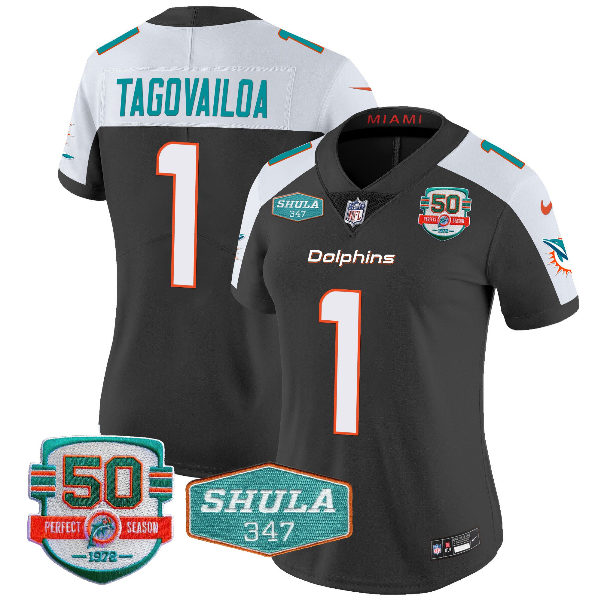 Women’s Miami Dolphins Shula 347 Patch Vapor Jersey – All Stitched