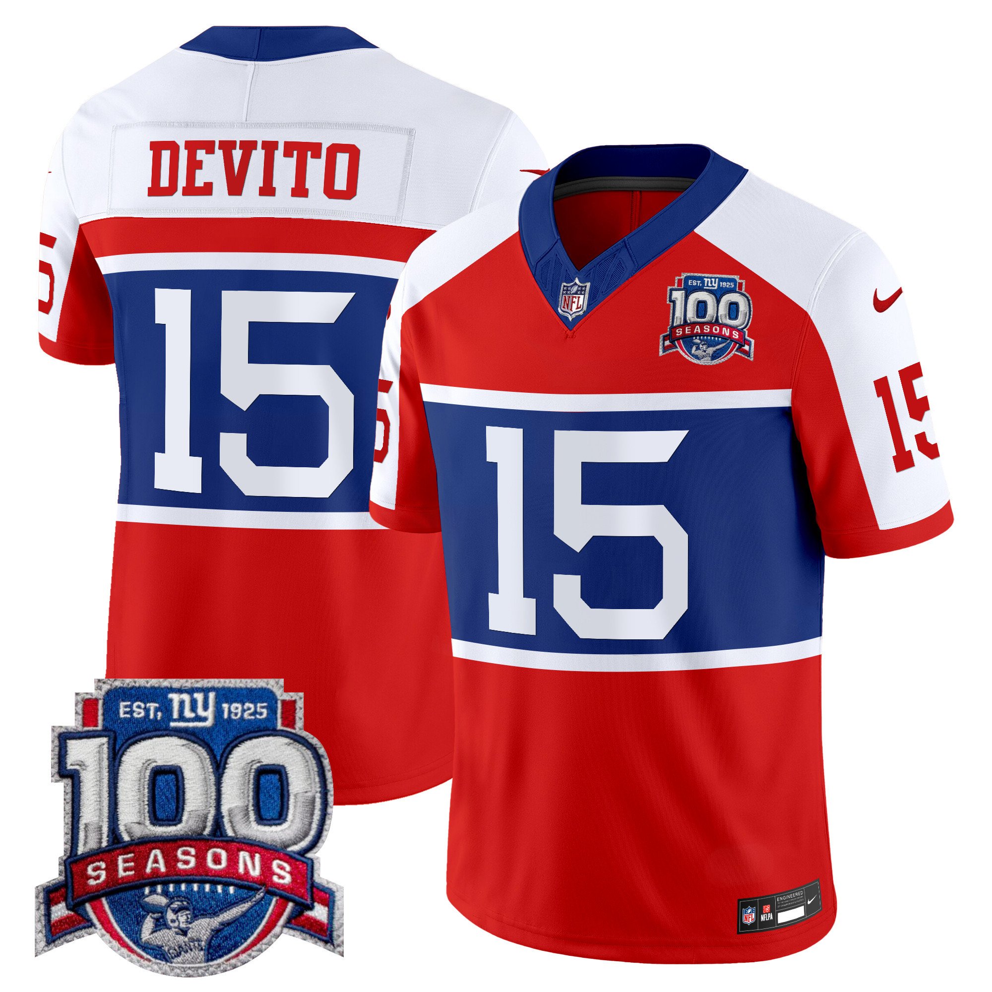Men’s New York Giants ‘Century Red’ 100th Season Commemorative Vapor Jersey – All Stitched