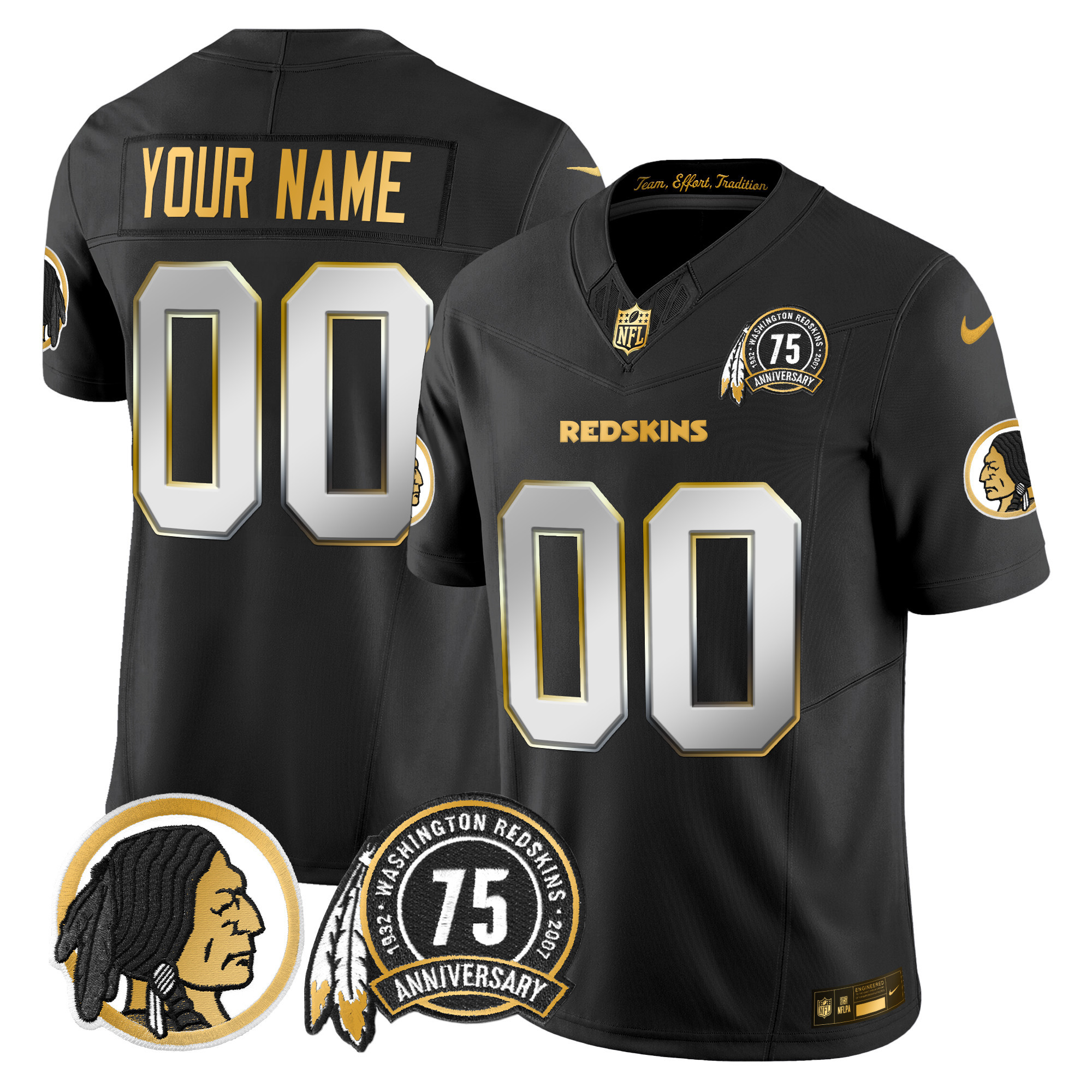Washington Redskins 75th Patch Throwback Gold Vapor Limited Custom Jersey – All Stitched