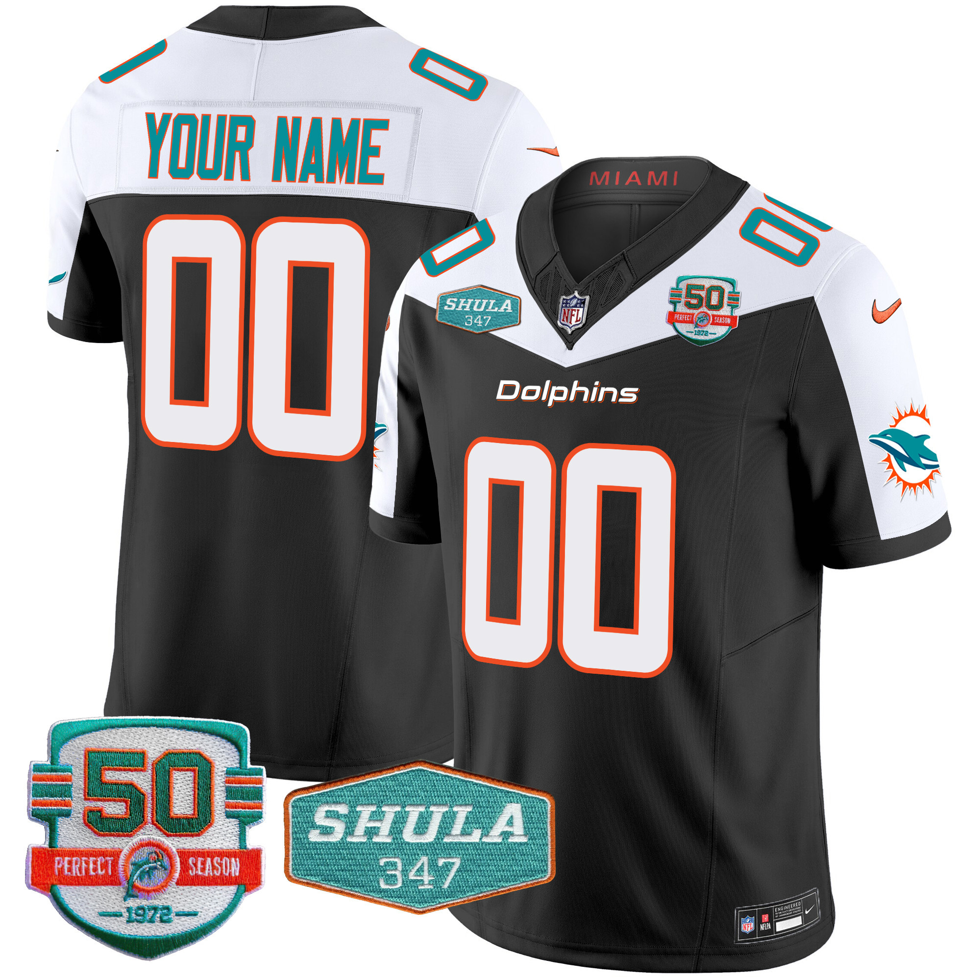 Miami Dolphins Shula 347 Patch Vapor Limited Custom Jersey V2 – All Stitched
