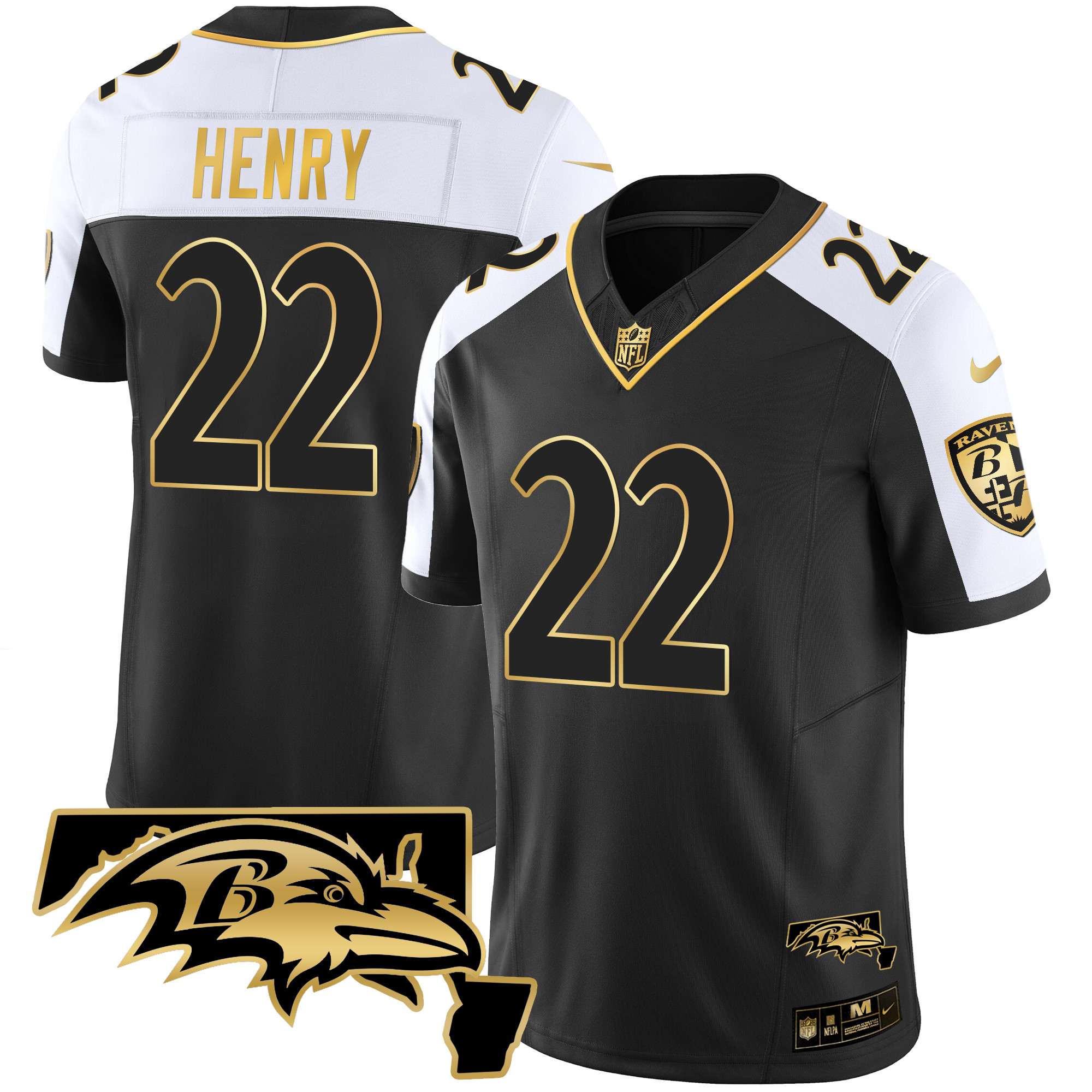 Derrick Henry Baltimore Ravens Maryland Patch Vapor Gold Jersey – All Stitched