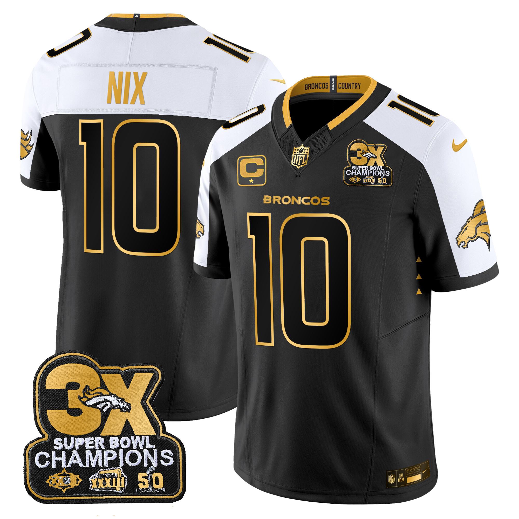 Men’s Denver Broncos 3-Time Champions Patch Gold Vapor Limited Jersey – All Stitched