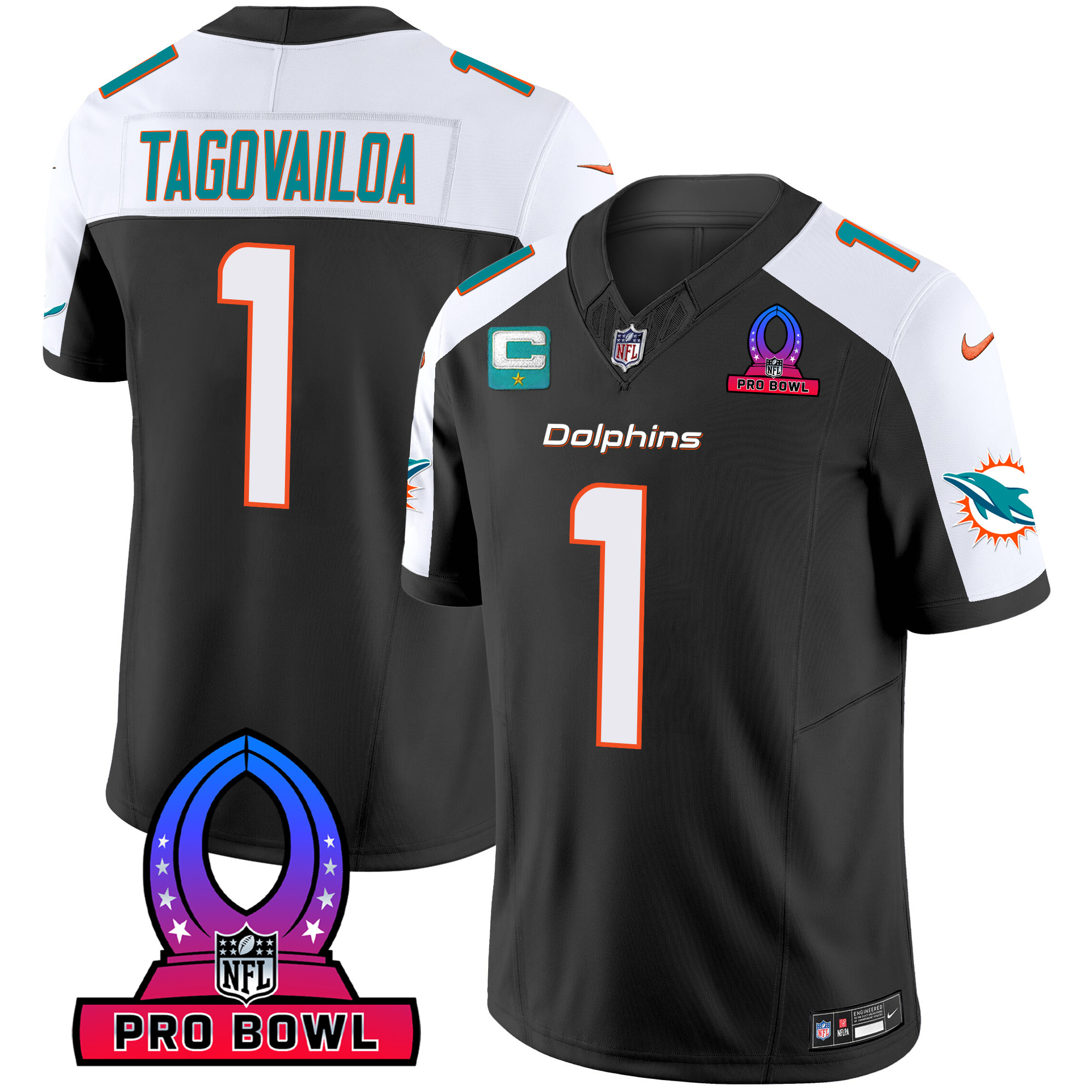 Men’s Miami Dolphins 2024 Pro Bowl Patch Vapor Jersey – All Stitched