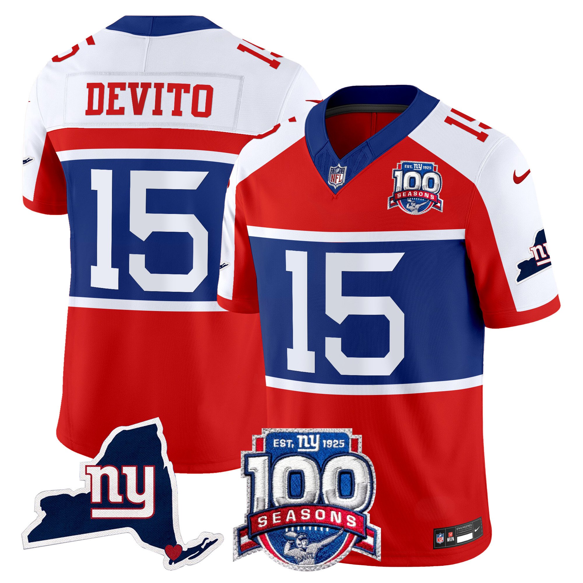 Men’s New York Giants ‘Century Red’ 100th Commemorative Vapor Jersey V2 – All Stitched
