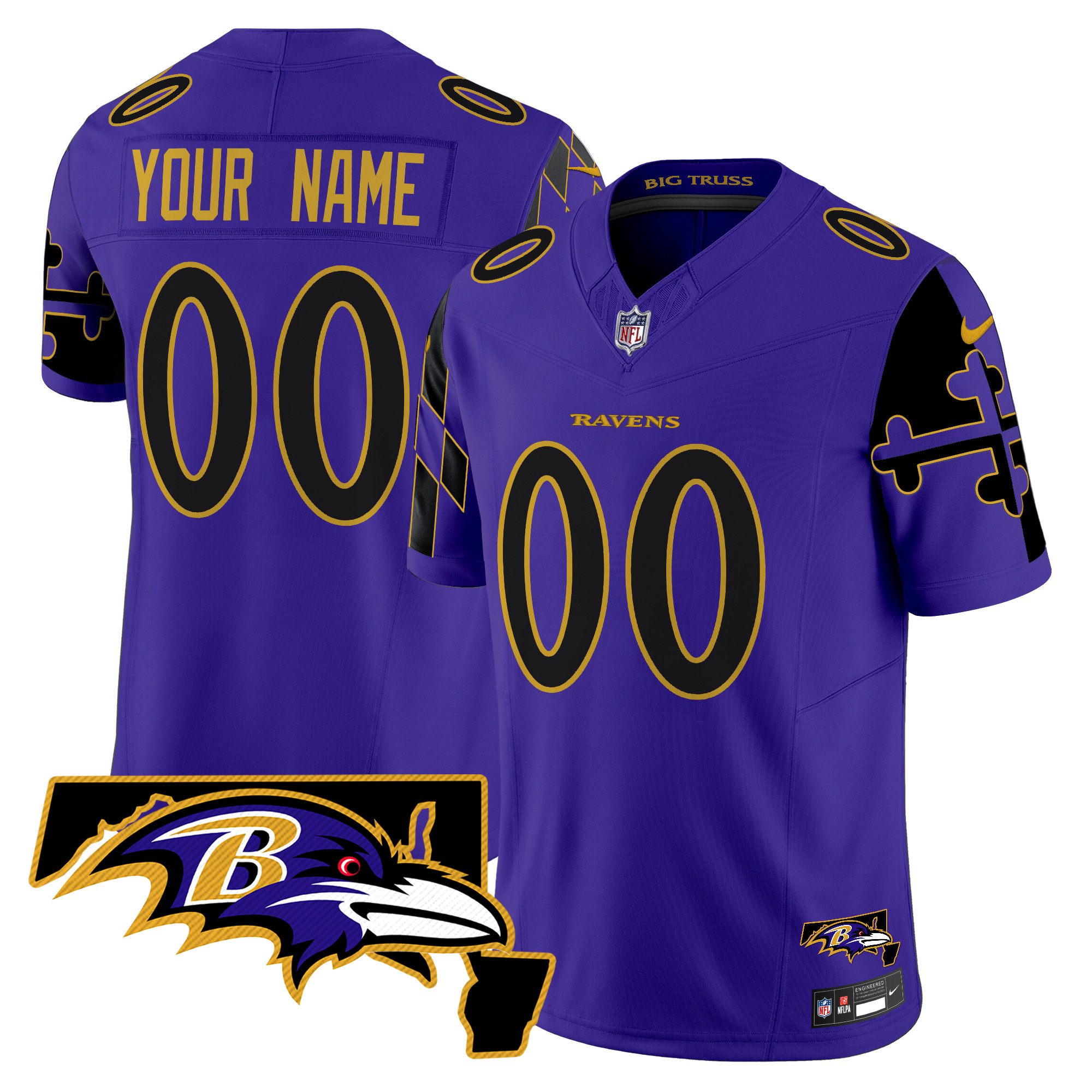 Baltimore Ravens Maryland Flag Map Patch Vapor Limited Custom Jersey – All Stitched