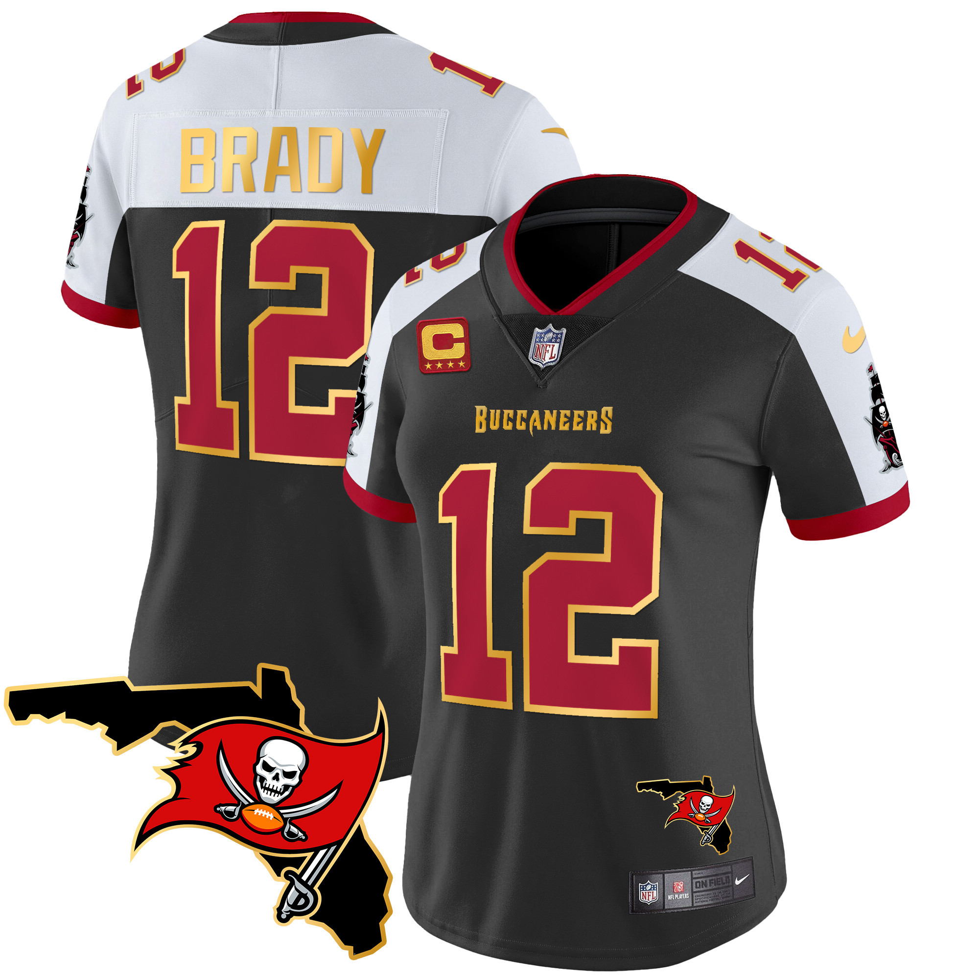 Women’s Tampa Bay Buccaneers Florida Patch Gold Trim Vapor Jersey – All Stitched
