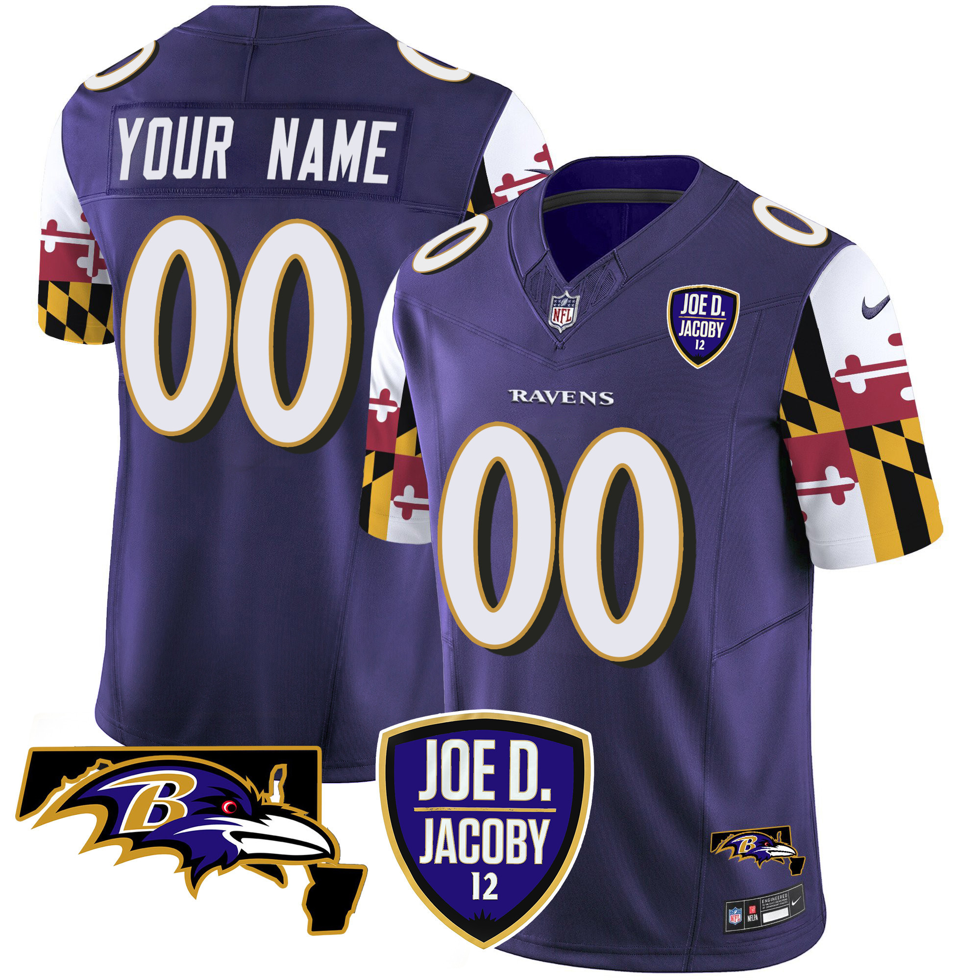 Baltimore Ravens Joe D & Jacoby Patch Vapor Limited Custom Jersey V2 – All Stitched