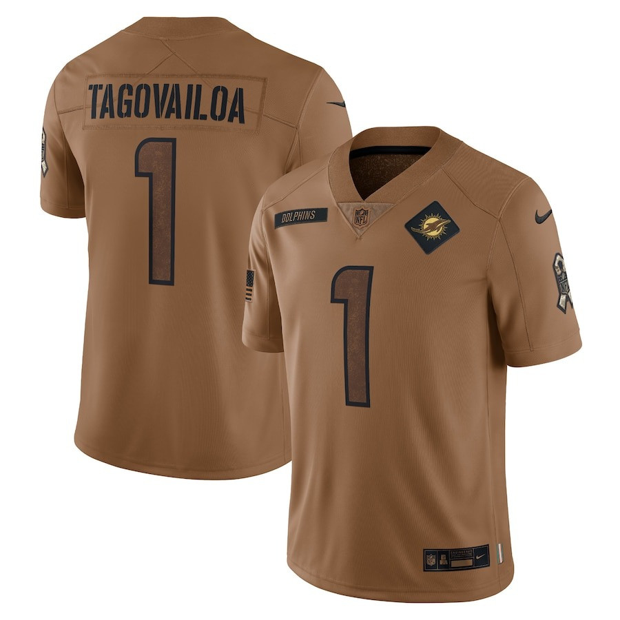 Tua Tagovailoa Miami Dolphins Salute To Service Limited Jersey – Brown – All Stitched