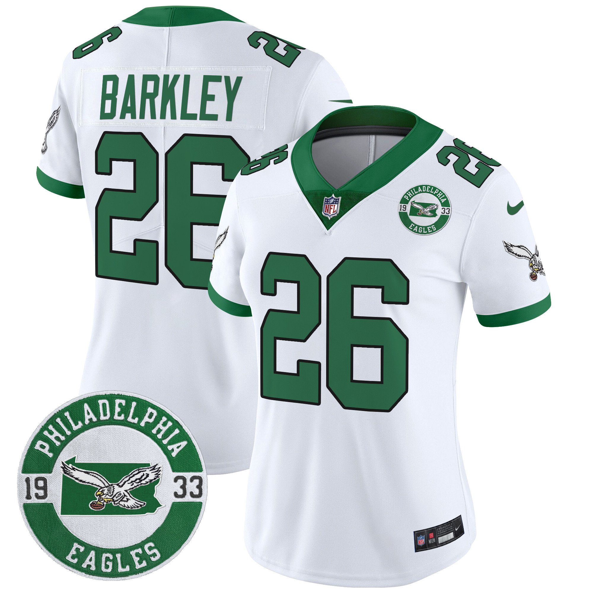 Women’s Philadelphia Eagles 2024 Throwback Vapor Limited Jersey – Est. 1933 Patch – All Stitched