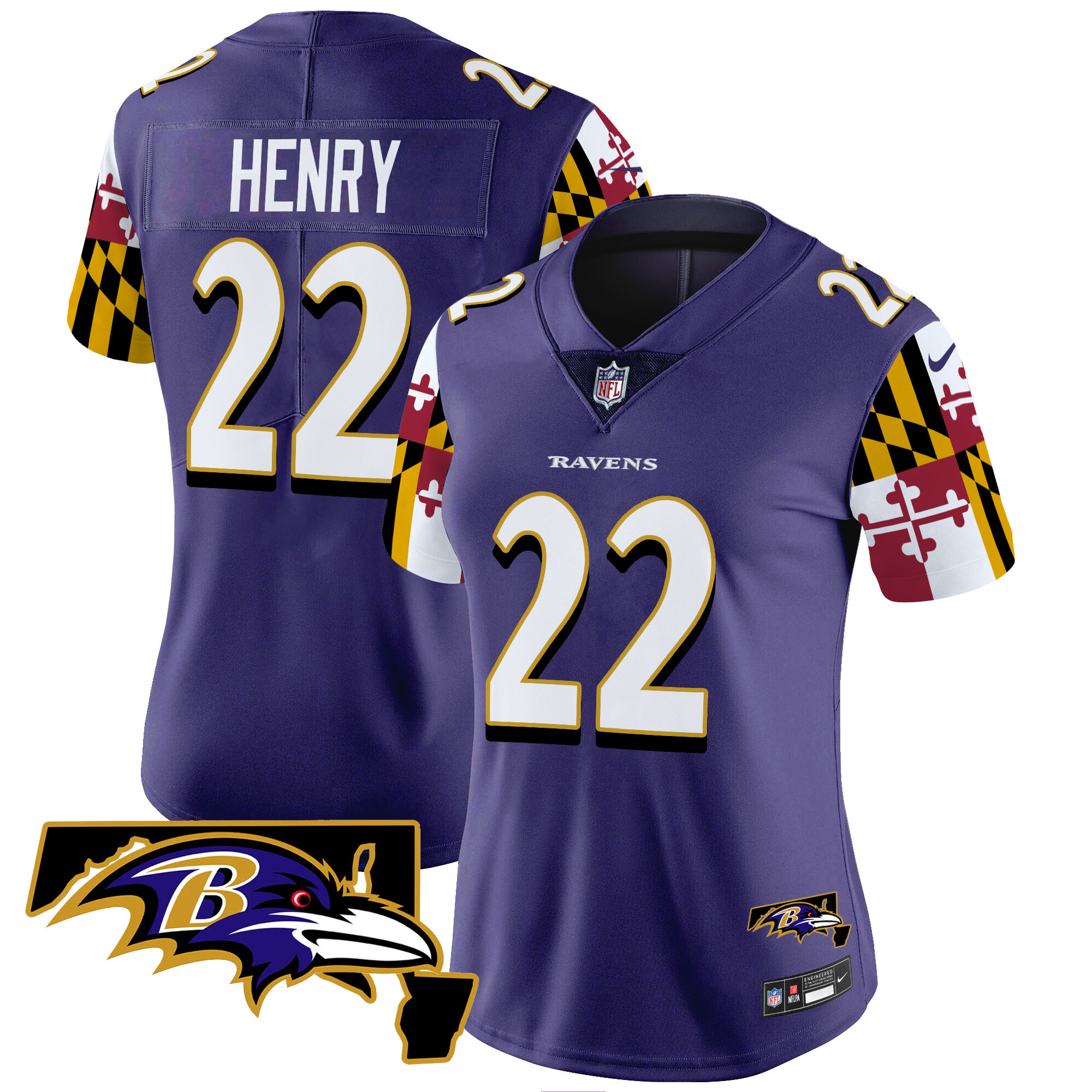 Women’s Baltimore Ravens Maryland Flag Vapor Limited Jersey V2 – All Stitched