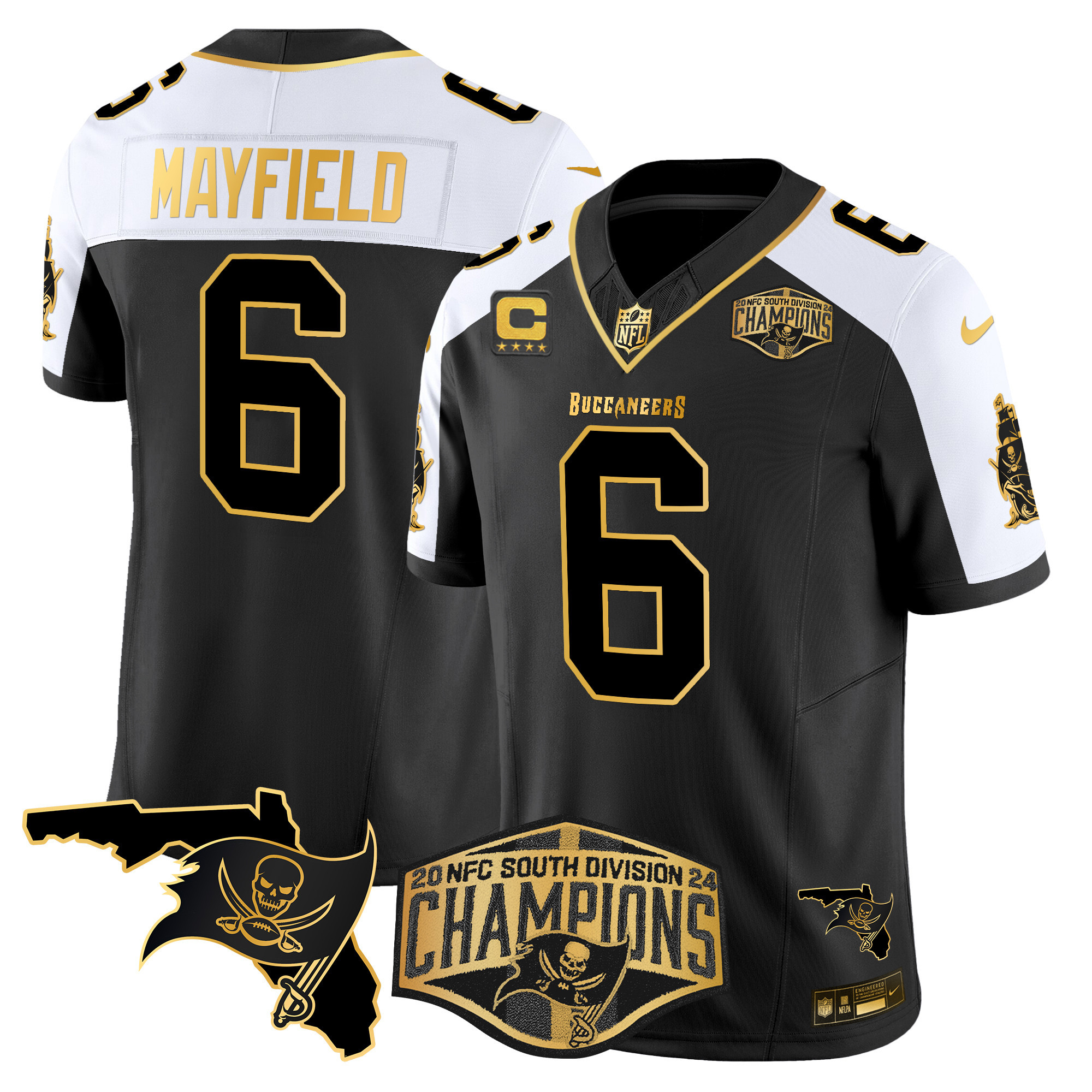 Men’s Buccaneers 2024 NFC South Division Champions Patch Gold Vapor Limited Jersey – All Stitched