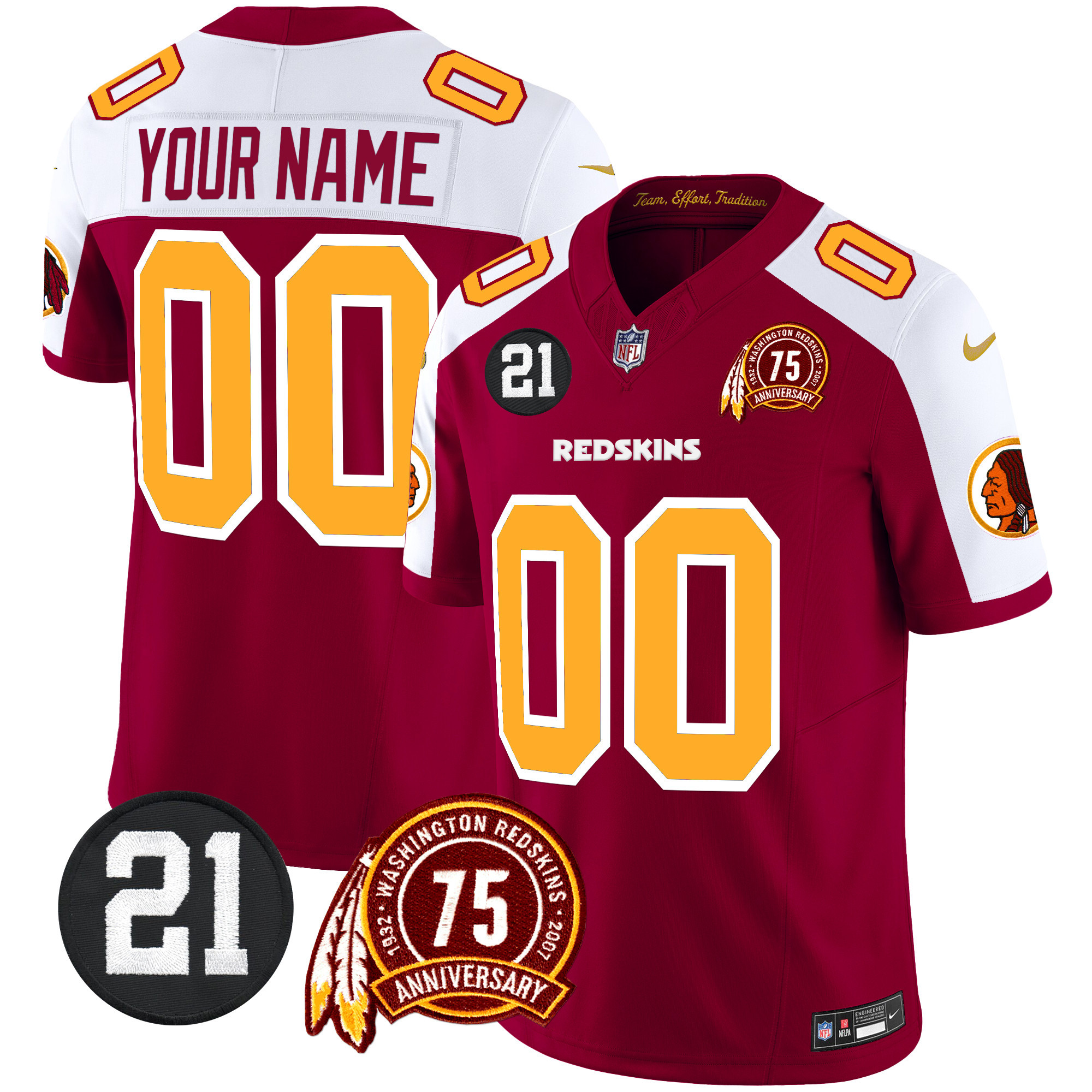 Washington Redskins 75th & Sean Taylor Patch Vapor Limited Custom Jersey – All Stitched