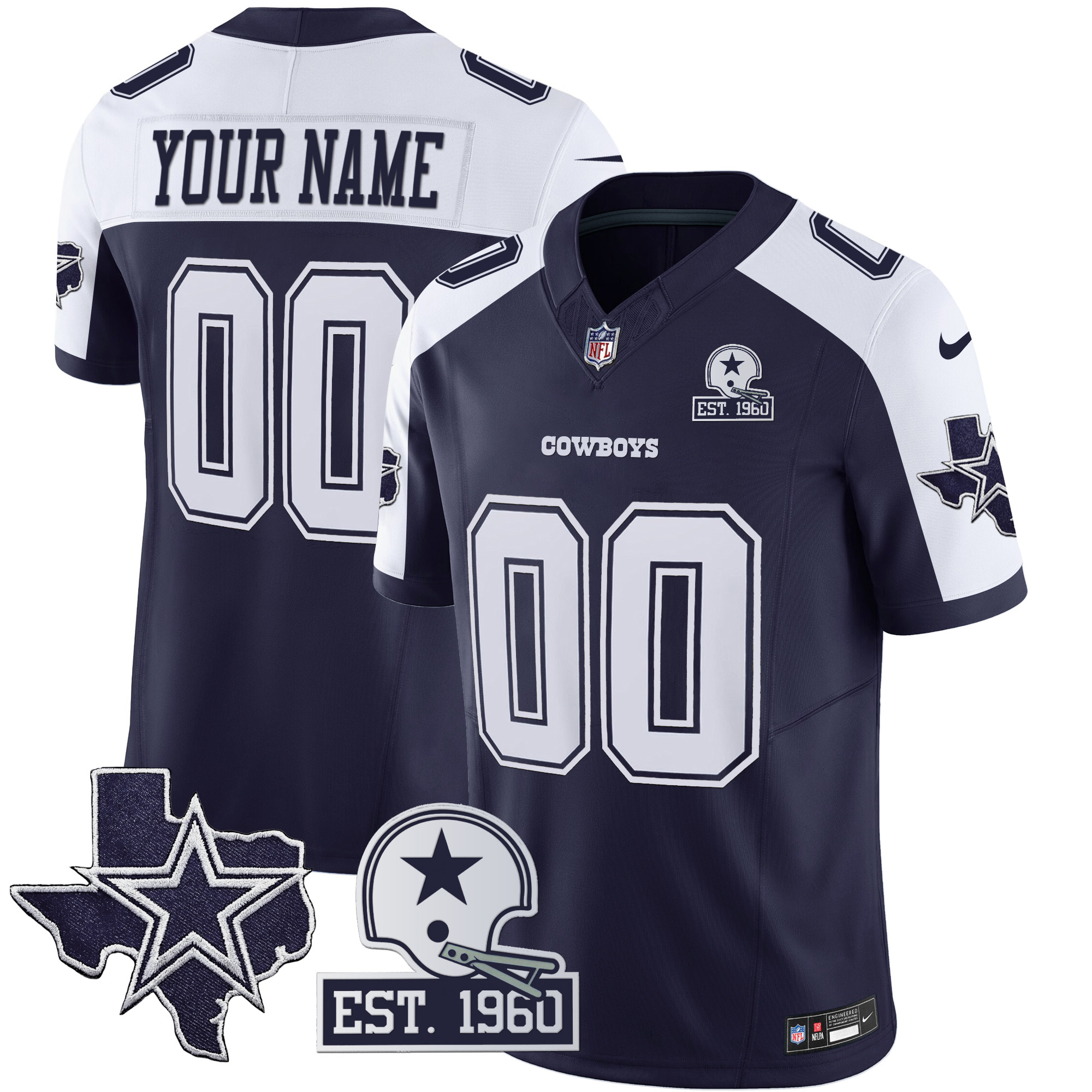 Dallas Cowboys Throwback Texas Patch Vapor Limited Custom Jersey – All Stitched