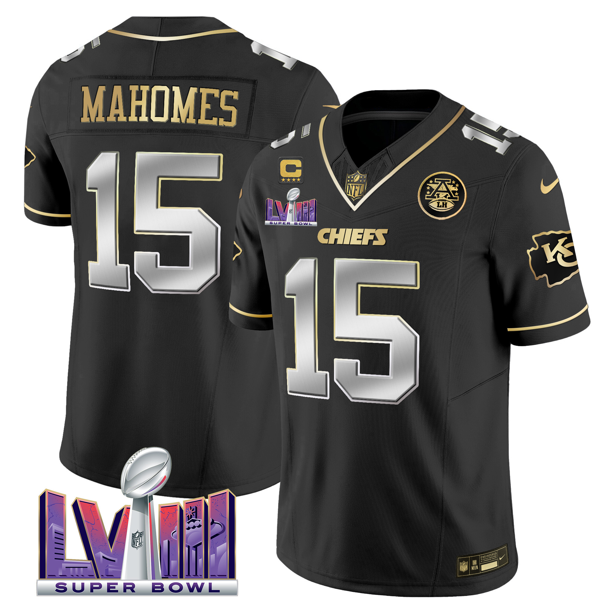Men’s Kansas City Chiefs Super Bowl LVIII Patch Vapor Jersey V4 – All Stitched