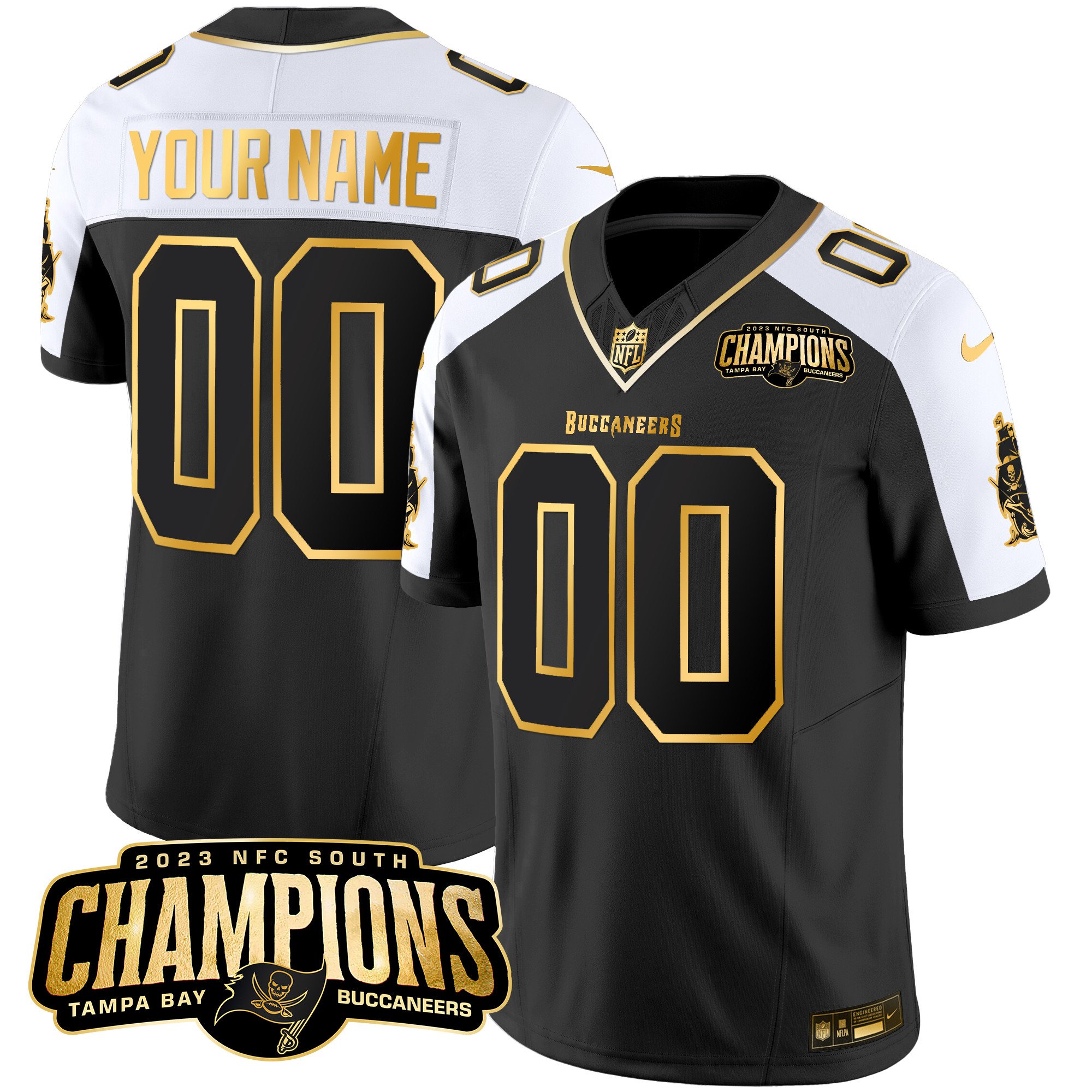 Tampa Bay Buccaneers 2023 NFC South Champions Patch Gold Vapor Custom Jersey – All Stitched