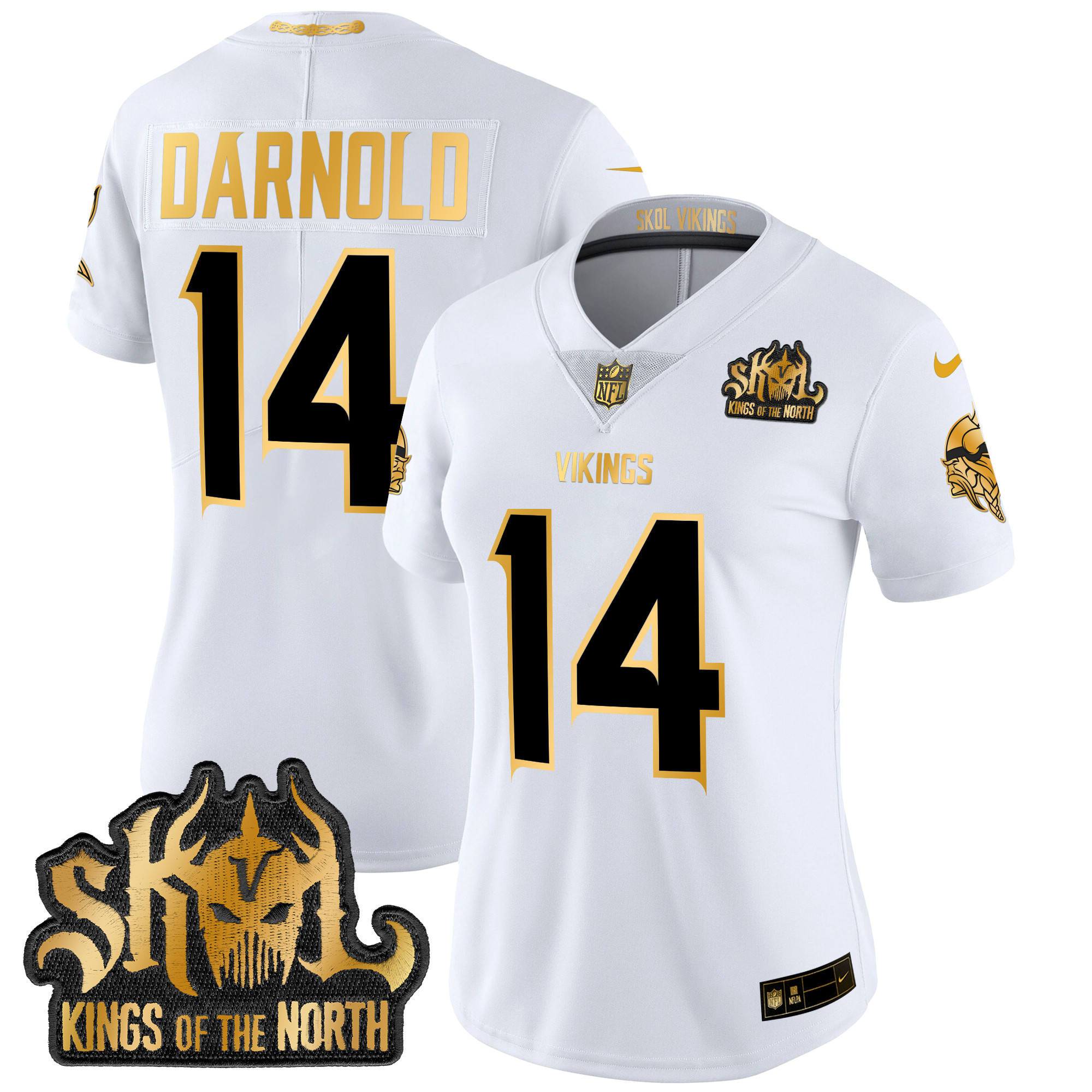 Women’s Minnesota Vikings 2024 Winter Warrior Skol Patch Gold Vapor Limited Jersey – All Stitched