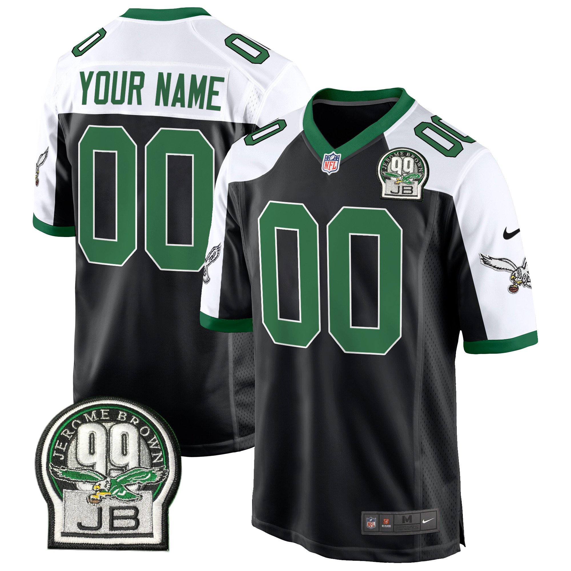 Philadelphia Eagles Jerome Brown Patch Kelly Green Game Custom Jersey – All Stitched