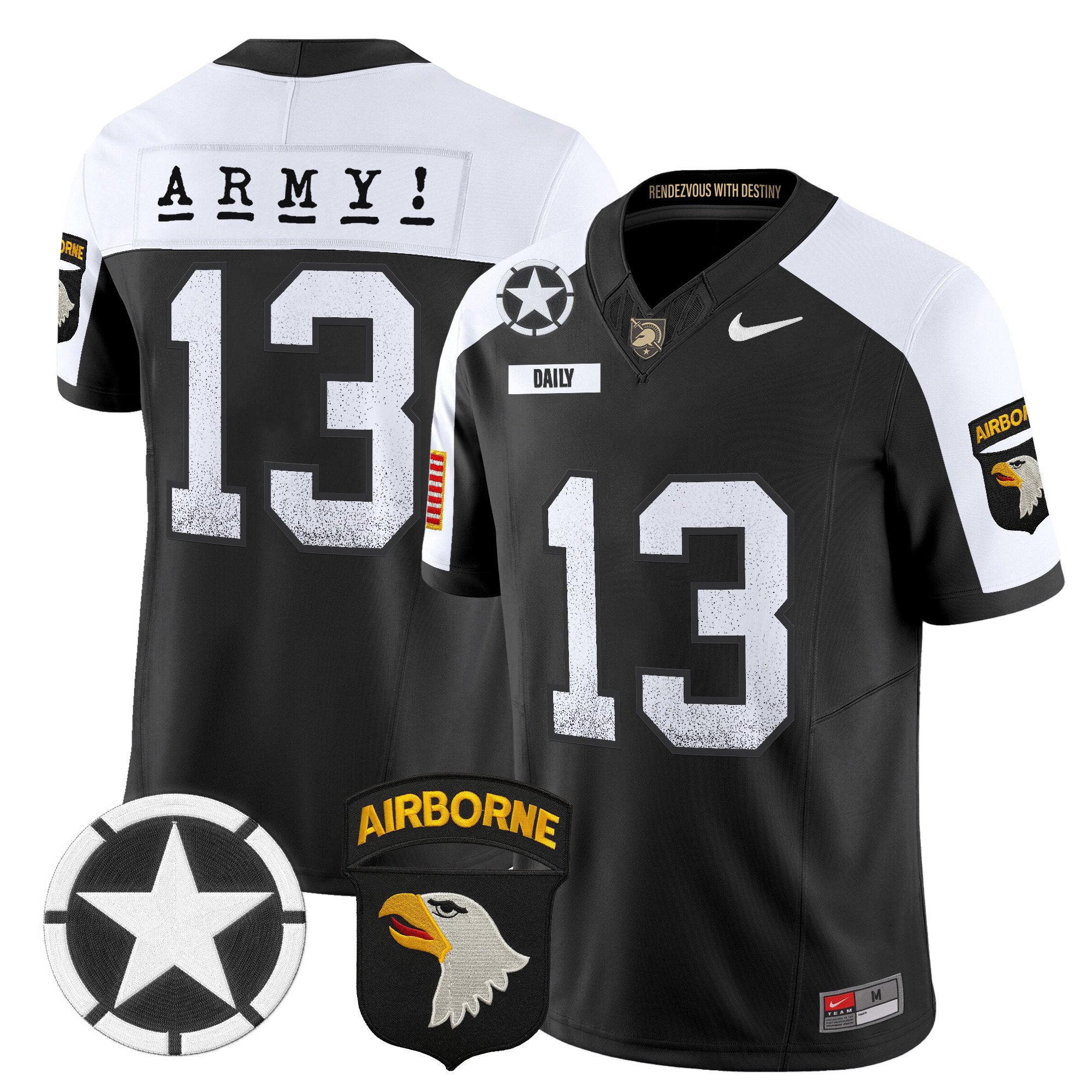 Men’s Army Black Knights 101st Airborne Division Patch 2024 Vapor Limited Jersey – All Stitched