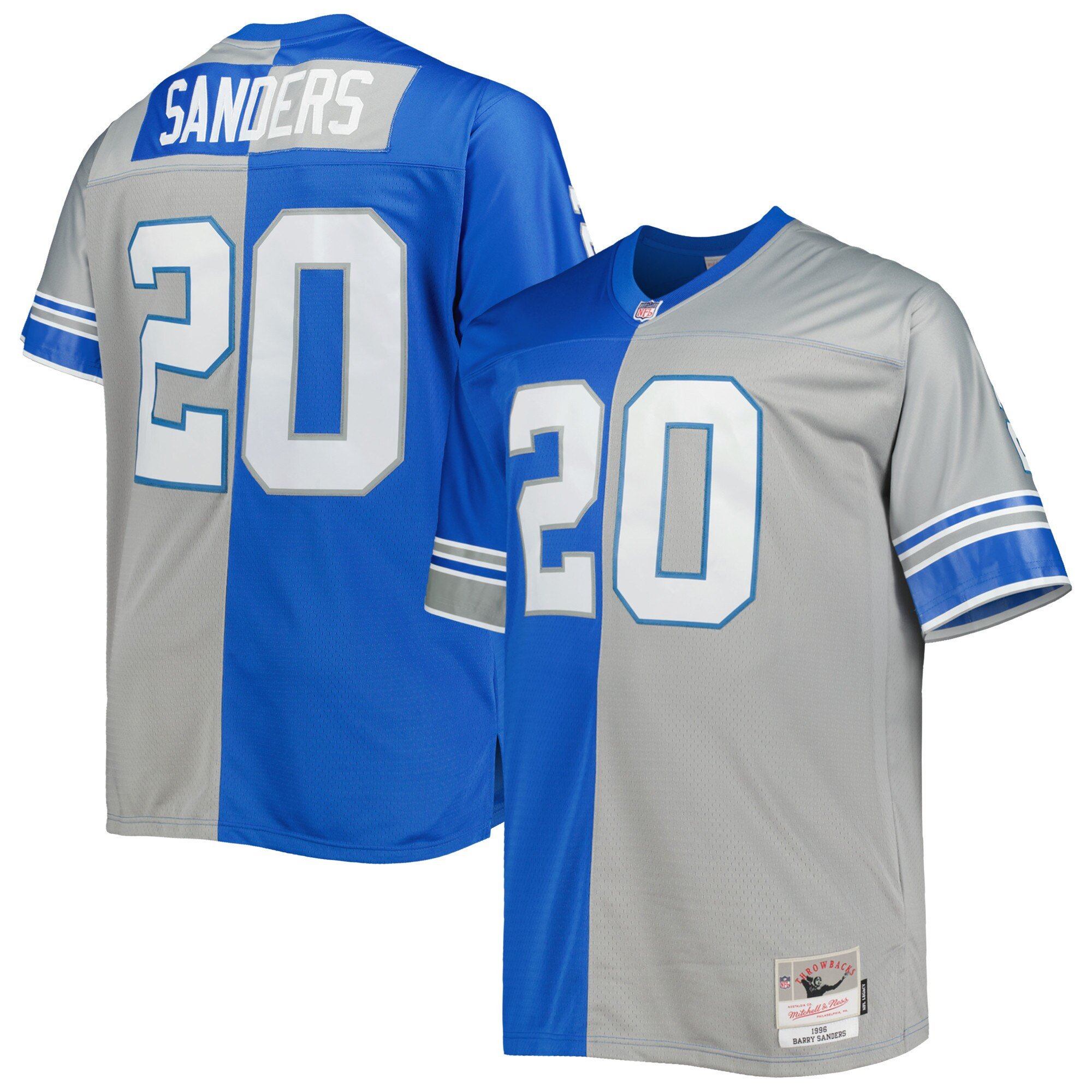 Barry Sanders Mitchell & Ness BlueSilver Detroit Lions Big & Tall Split Legacy Jersey – All Stitched
