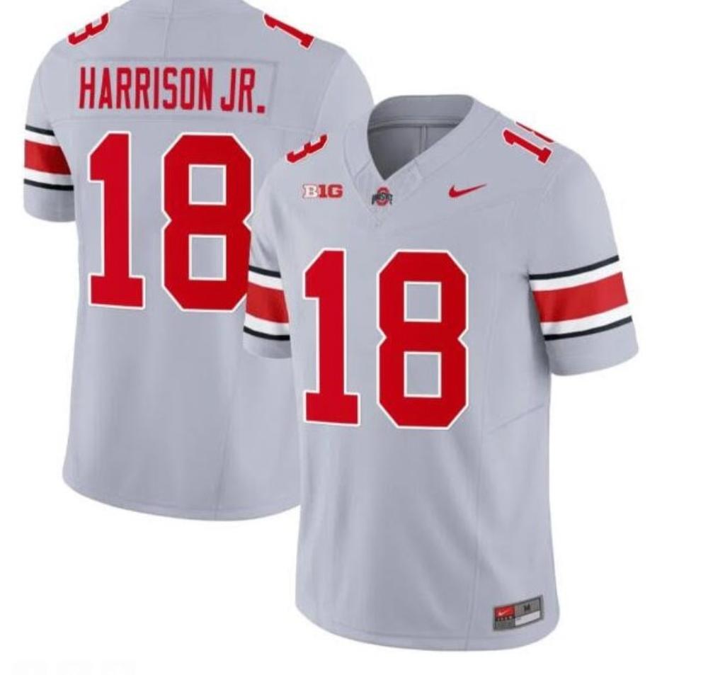 2023 New 18 Marvin Harrison Jr Jerseys Ohio State Buckeyes Grey