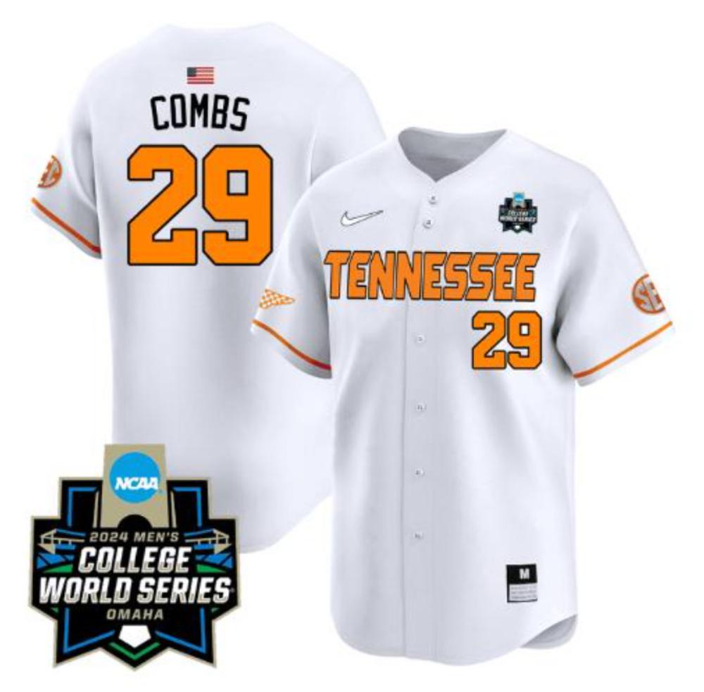Aaron Combs Jersey 29 Tennessee Volunteers 2024 World Series Baseball White