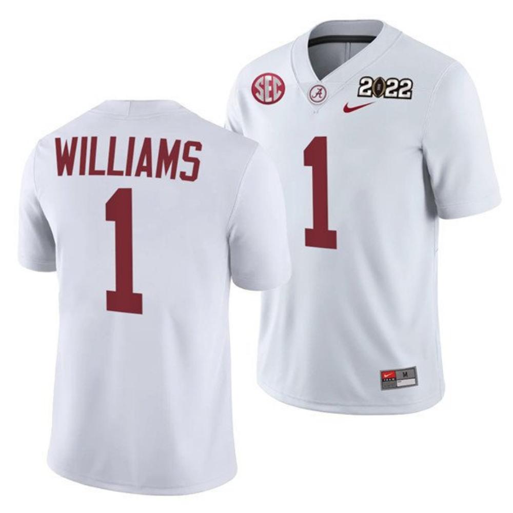Alabama Crimson Tide 1 Jameson Williams 2022 Patch White College Football Stit