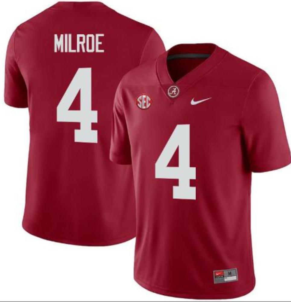 Alabama Crimson Tide 4 Jalen Milroe Red Stitched Mens Football Jersey