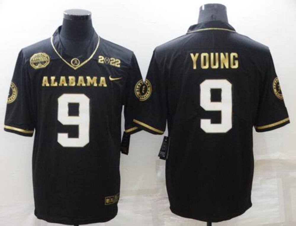 Alabama Crimson Tide 9 Bryce Young 2022 Patch Black Gold Stitched Jersey