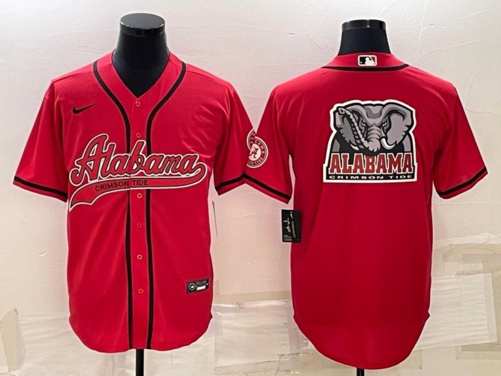 Alabama Crimson Tide Red Team Big Logo With Patch Stitched Baseball Jersey