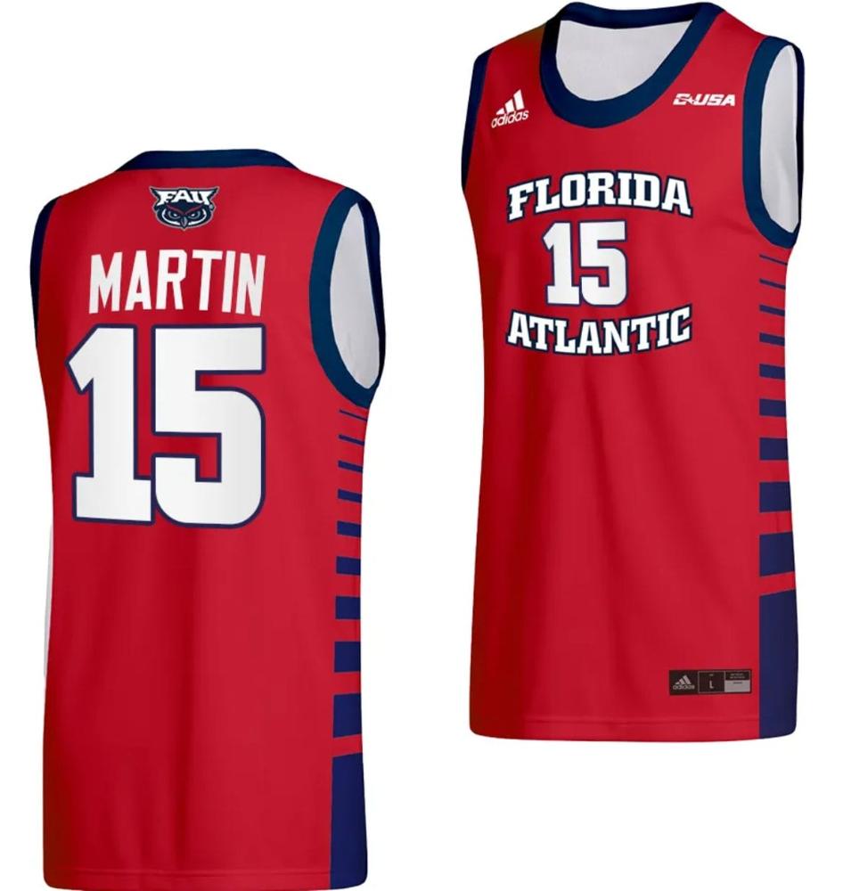 Alijah Martin Jersey 15 Fau Owls College Basketball Replica Red