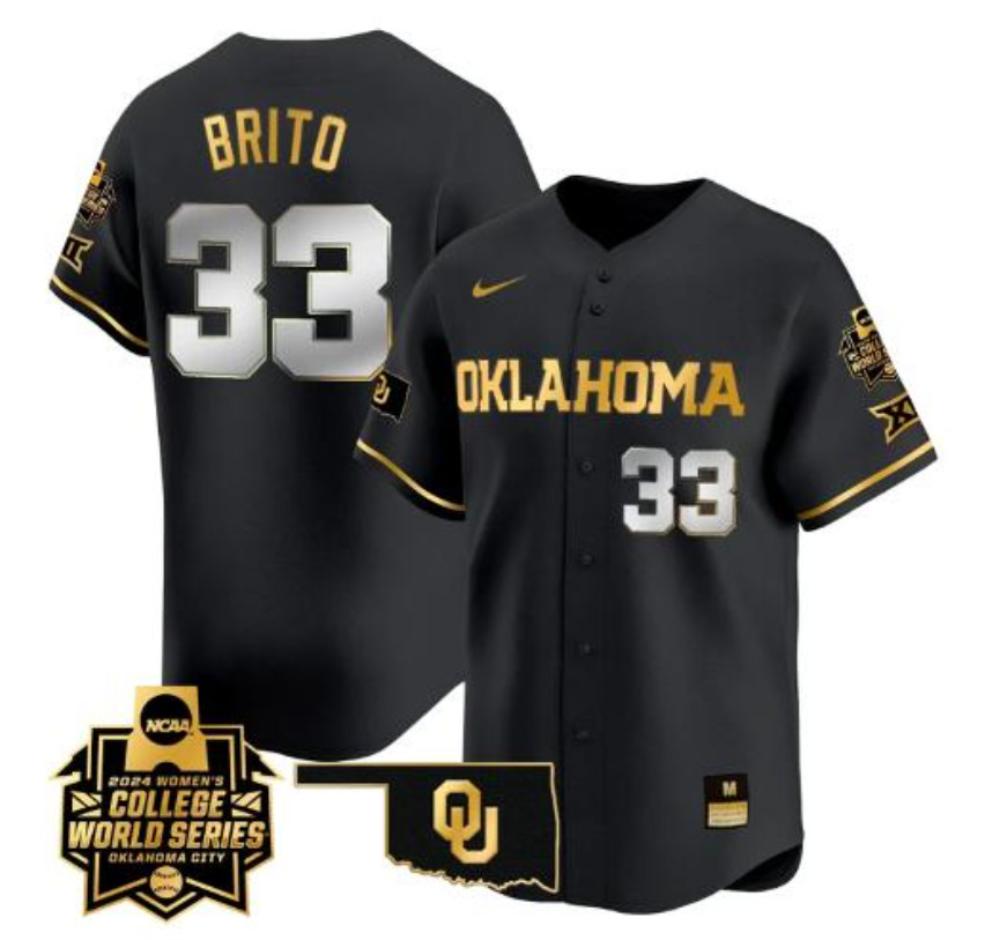 Alyssa Brito Jersey 33 Oklahoma Sooners 2024 World Series Baseball Black Gold