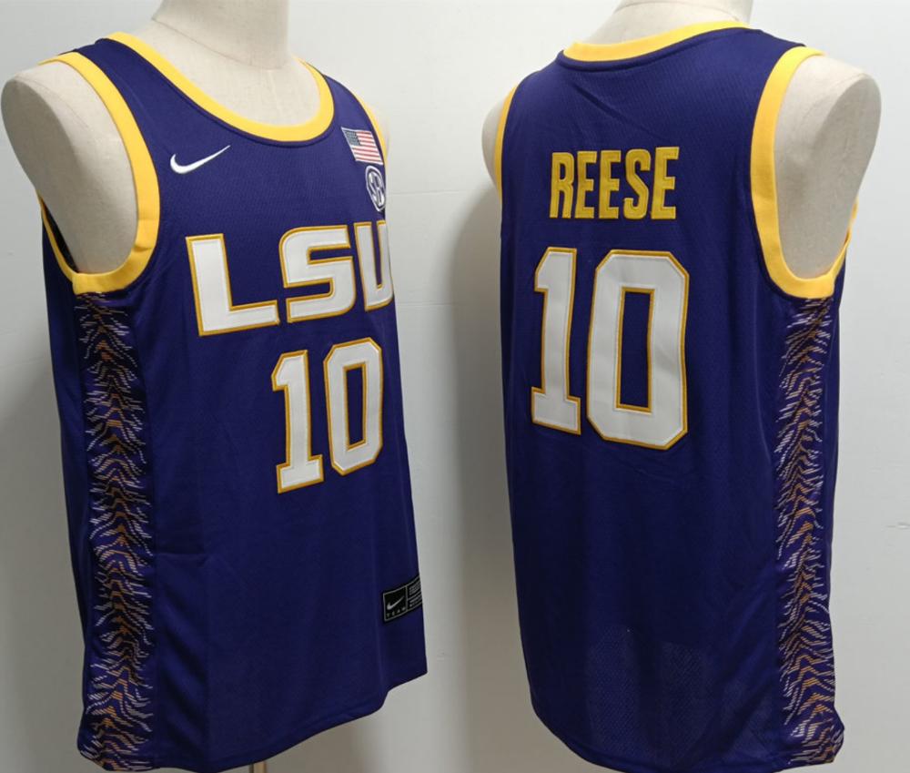 Angel Reese Jersey 10 Lsu Tigers College Basketball Stitched Purple